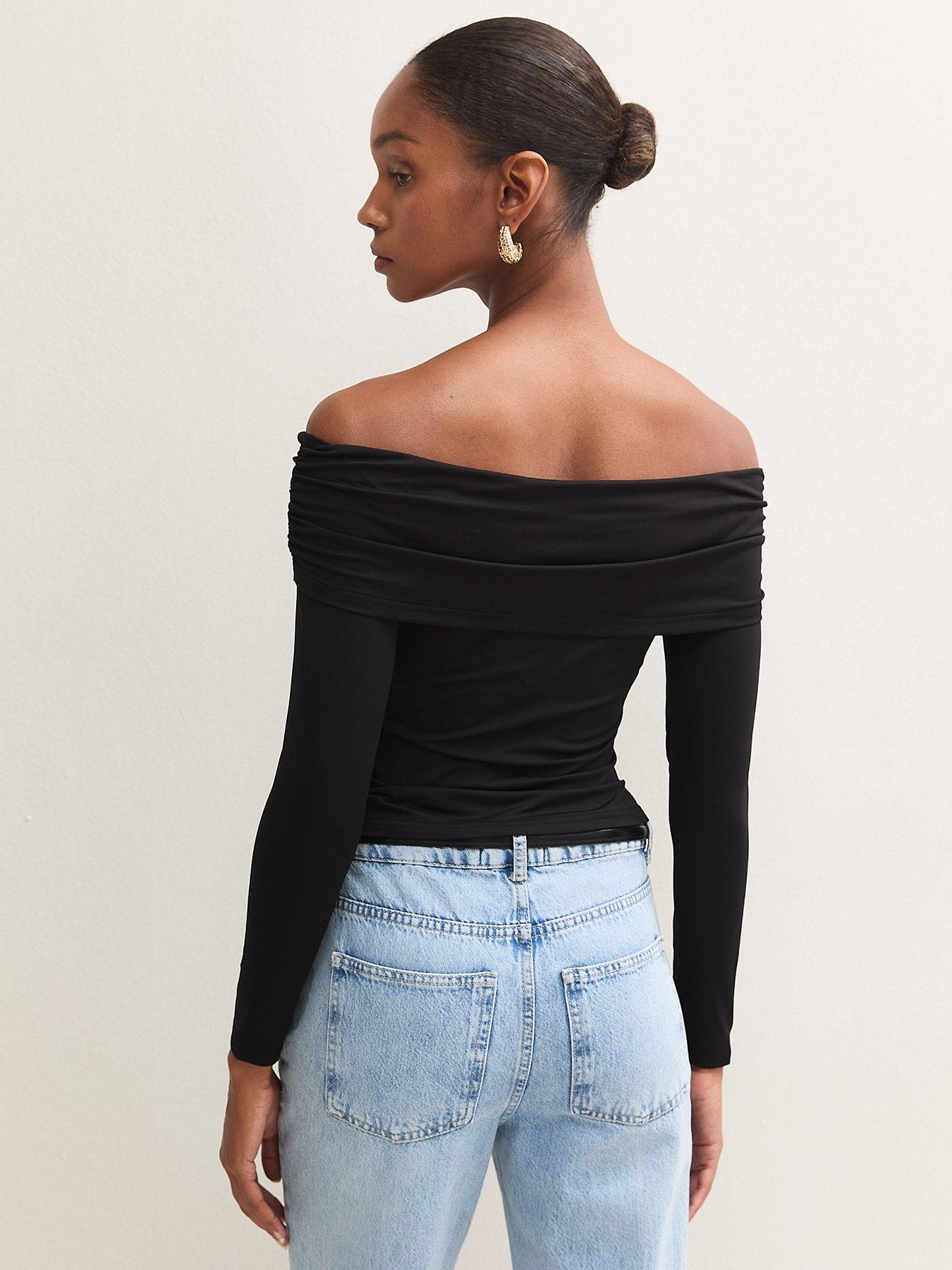 Image 2 of 5 of New Look Womens Slinky Jersey Bardot Long Sleeve Top - Black