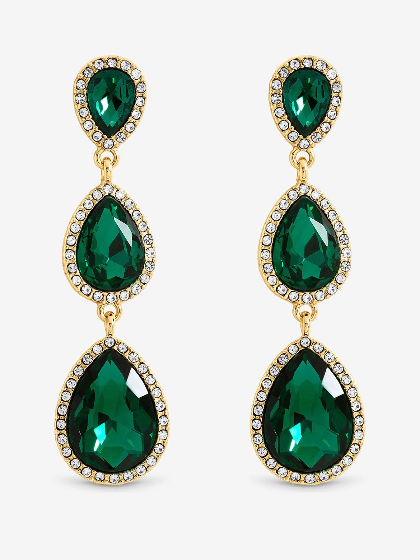 Mood Mood Gold Plated And Emerald Peardrop Earrings