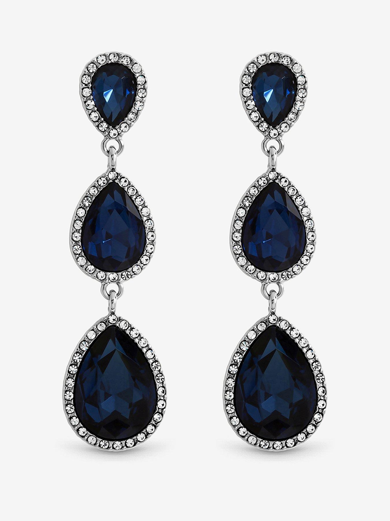 Mood Mood Rhodium Plated And Sapphire Peardrop Earrings