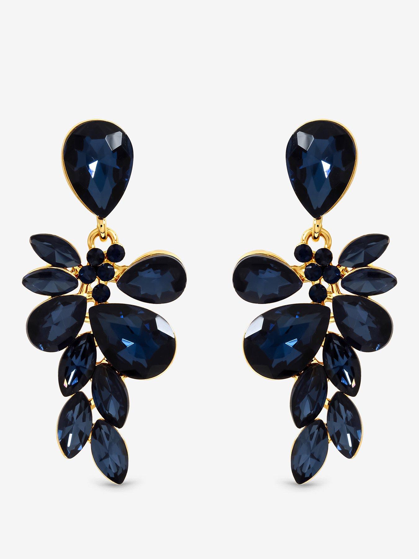 Mood Mood Gold Plated And Sapphire Leaf Statement Earrings