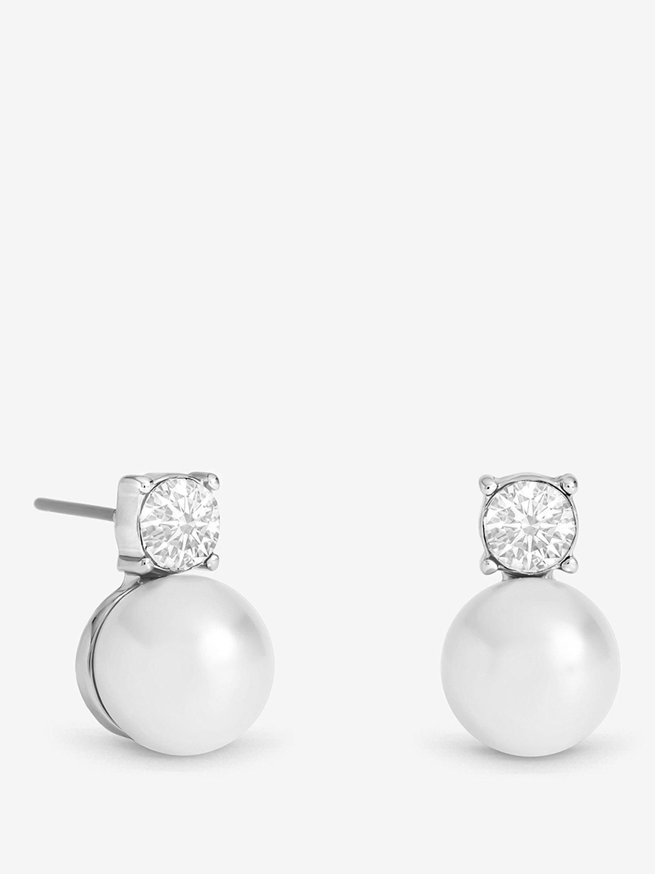 Mood Mood Silver Plated Crystal And Pearl Earrings