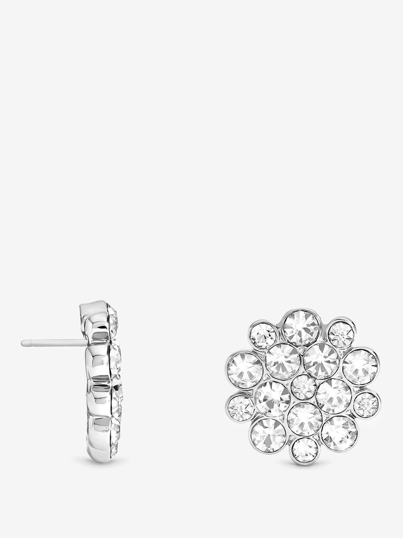 Mood Silver Plated Floral Crystal Earrings