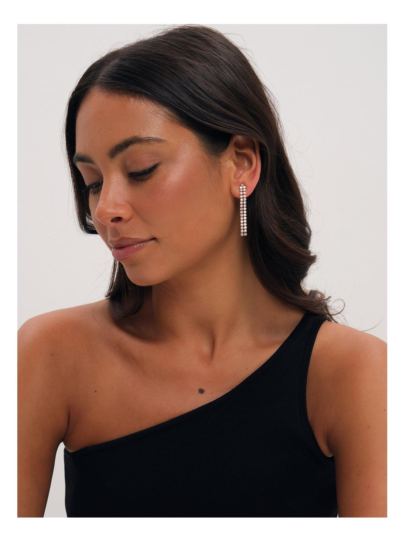 Mood Mood Gold Plated Double Drop Linear Crystal Earrings