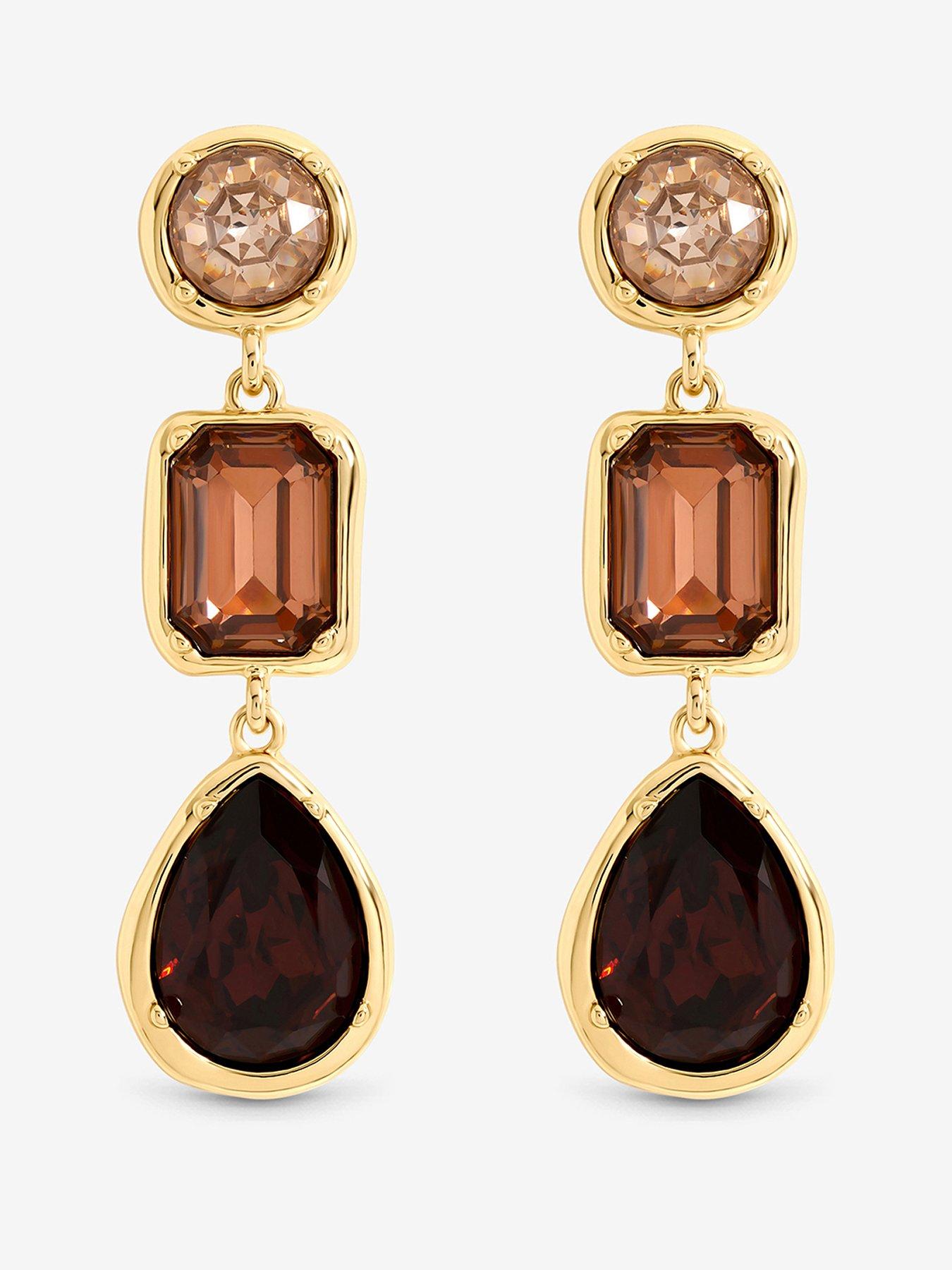 Image 1 of 3 of Mood Gold Plated And Red Tonal Stone Drop Earrings