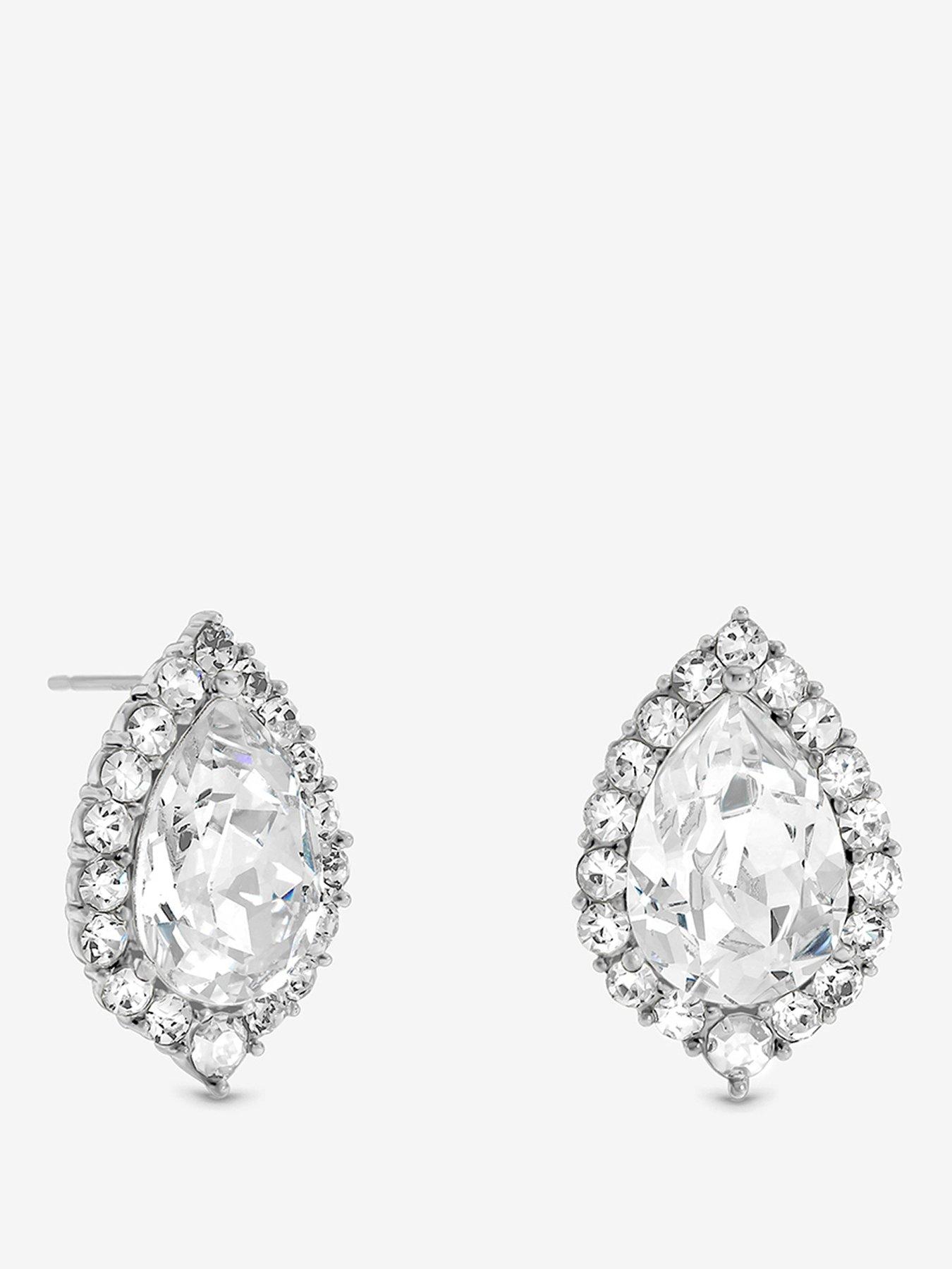 Image 1 of 1 of Mood Rhodium Plate With Crystal Pear Stud Earring