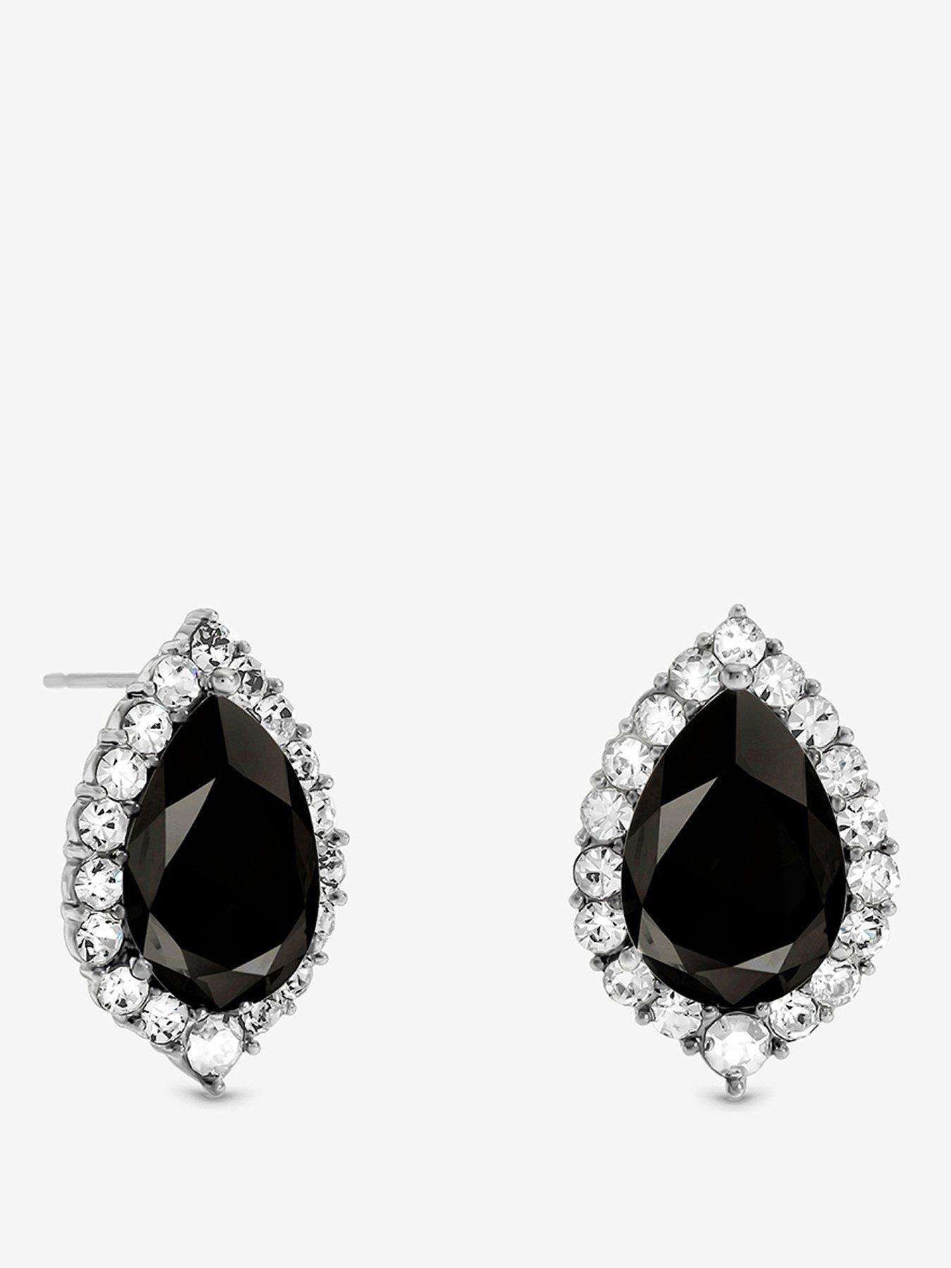 Image 1 of 1 of Mood Rhodium Plate With Jet Pear Stud Earring