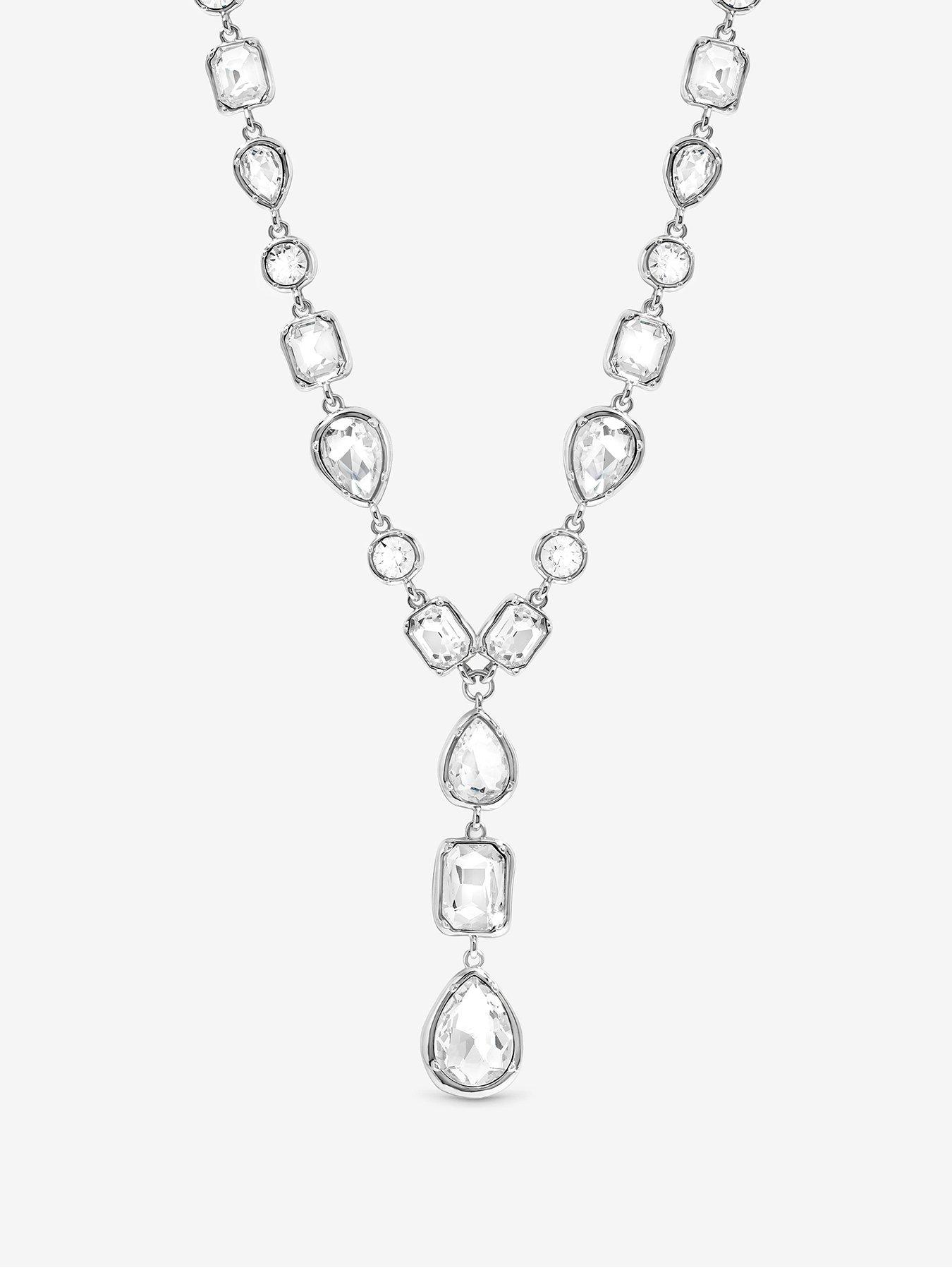 Mood Mood Silver Plated And Crystal Multistone Y Drop Necklace