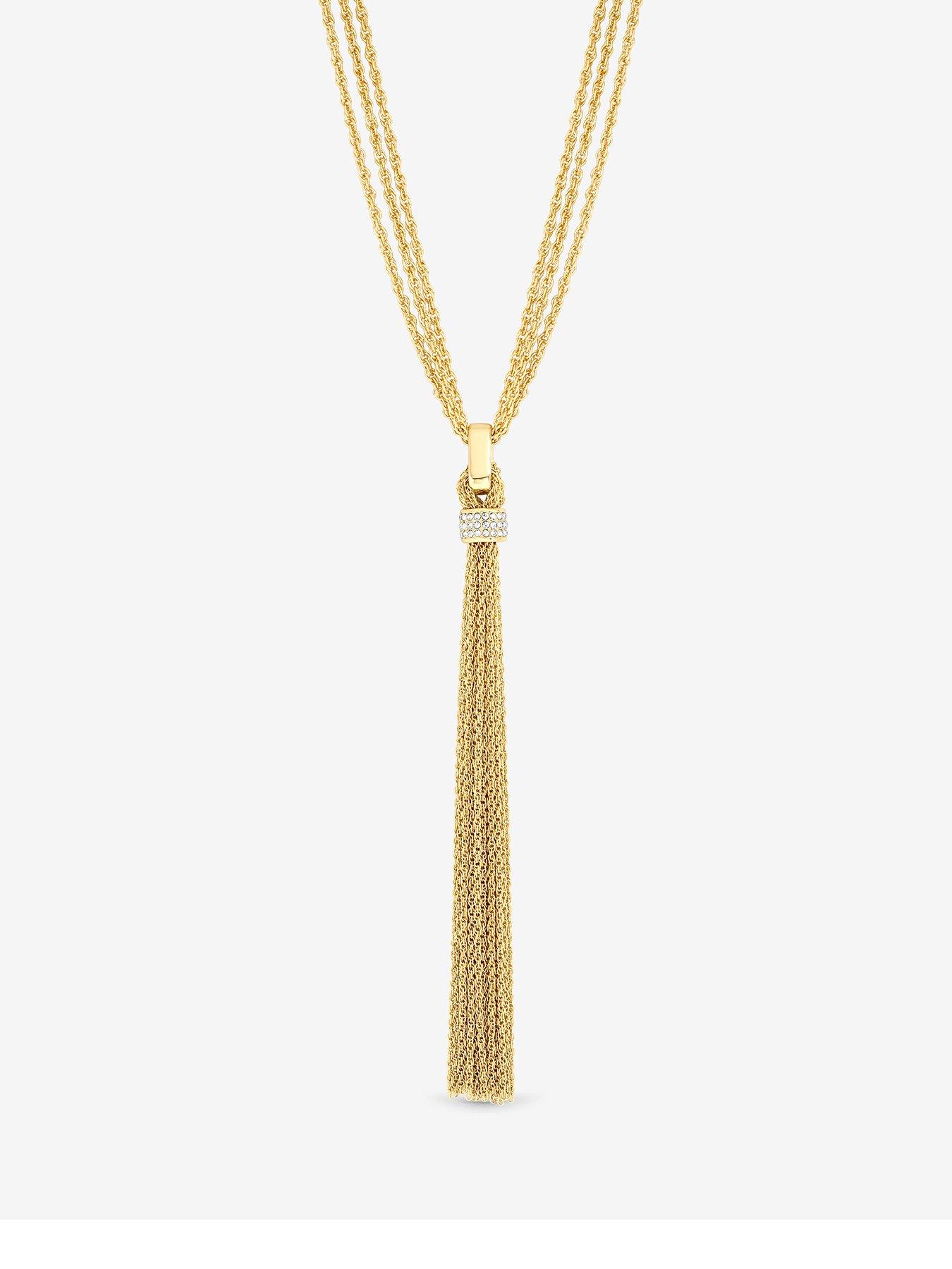 Mood Mood Gold Plated And Pave Link Tassel Drop Necklace