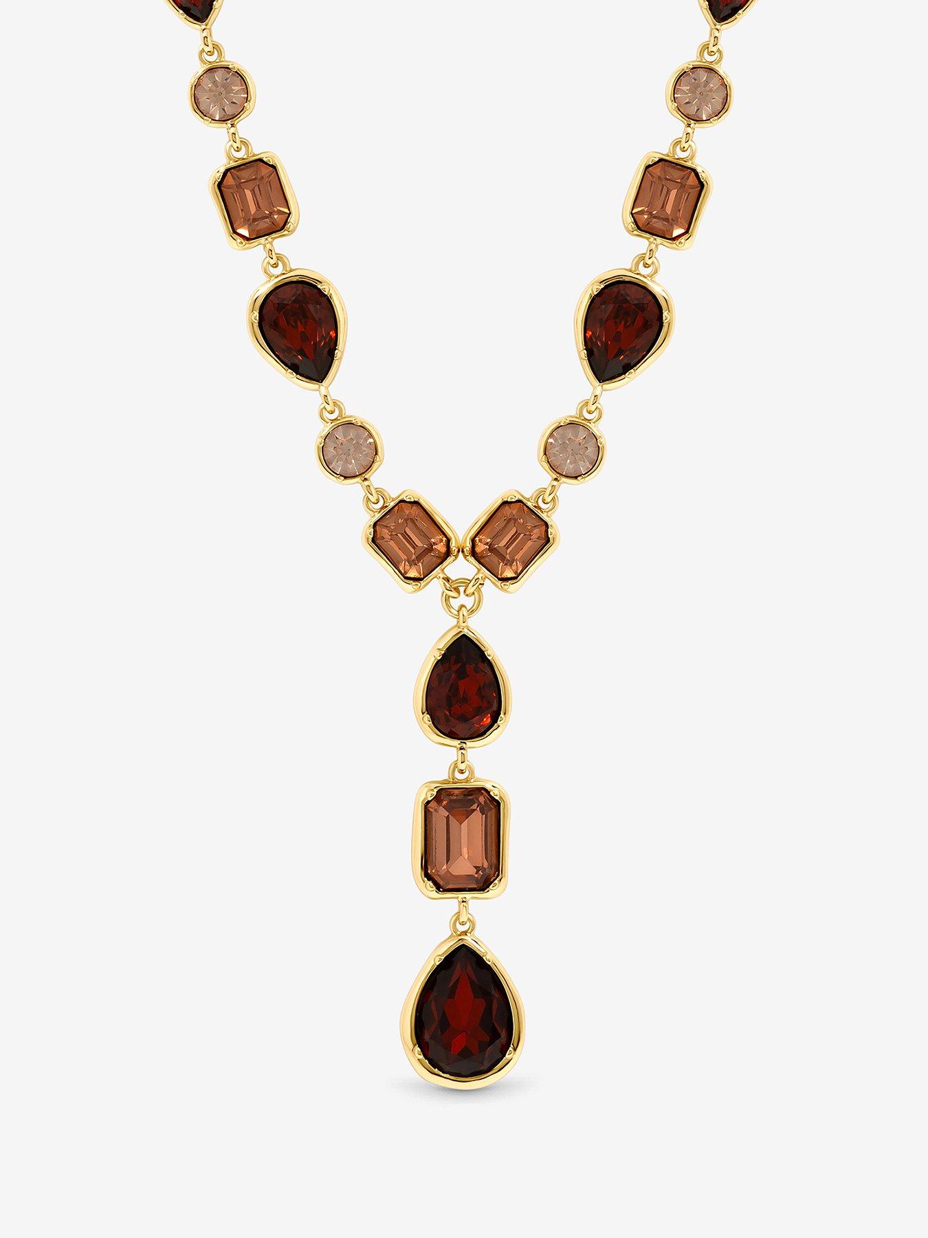 Mood Mood Gold Plated And Red Tonal Stone Y Drop Necklace