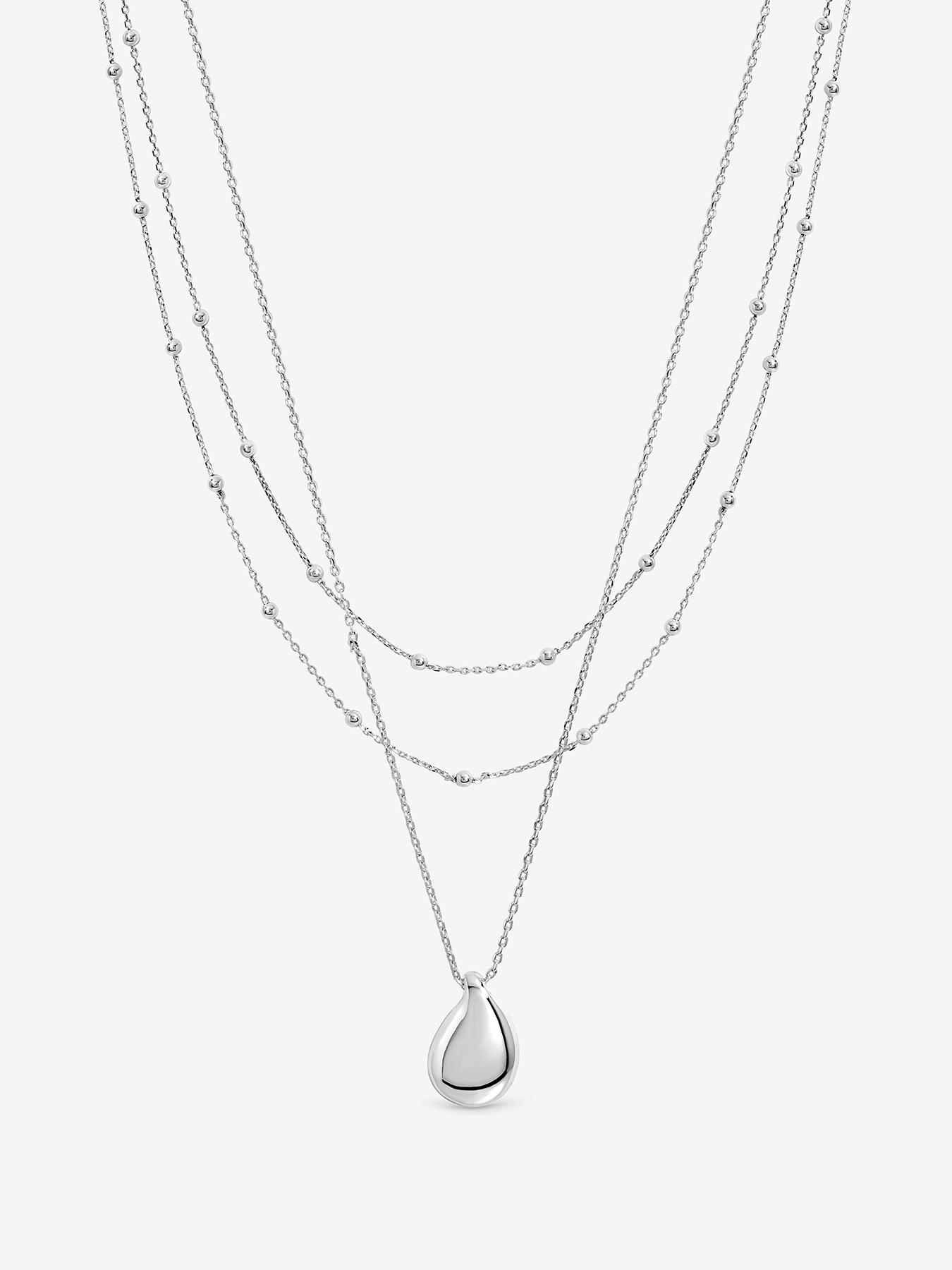 Inicio Silver Double Row Station Droplet Necklace