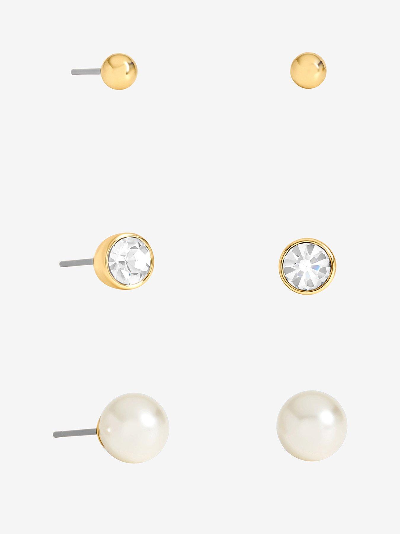 Image 1 of 3 of Mood Gold Plated Pearl And Crystal Stud Multipack
