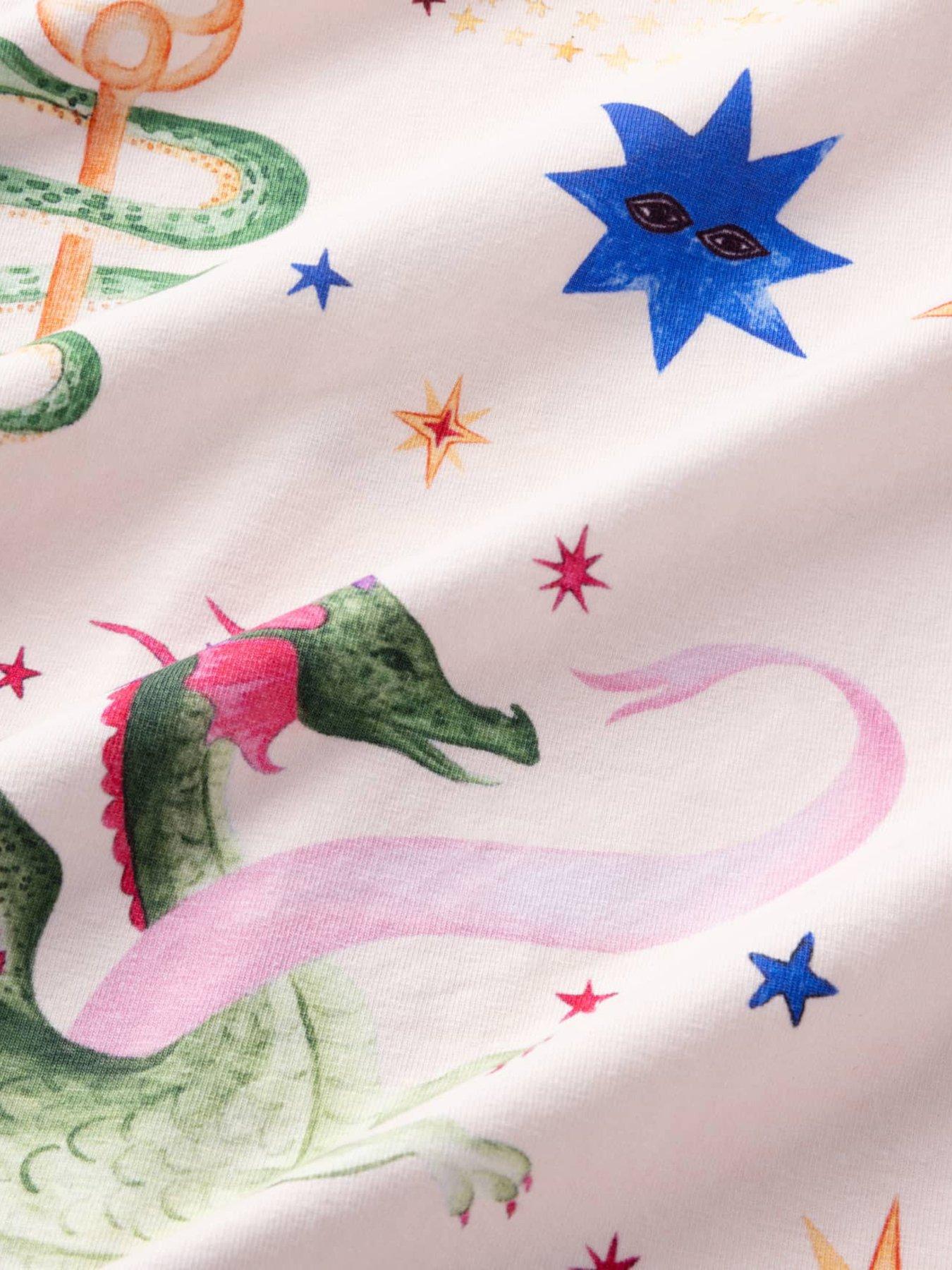Image 6 of 6 of CHELSEA PEERS Cotton Mythical Dragon Print Long Pyjama Set - Off White
