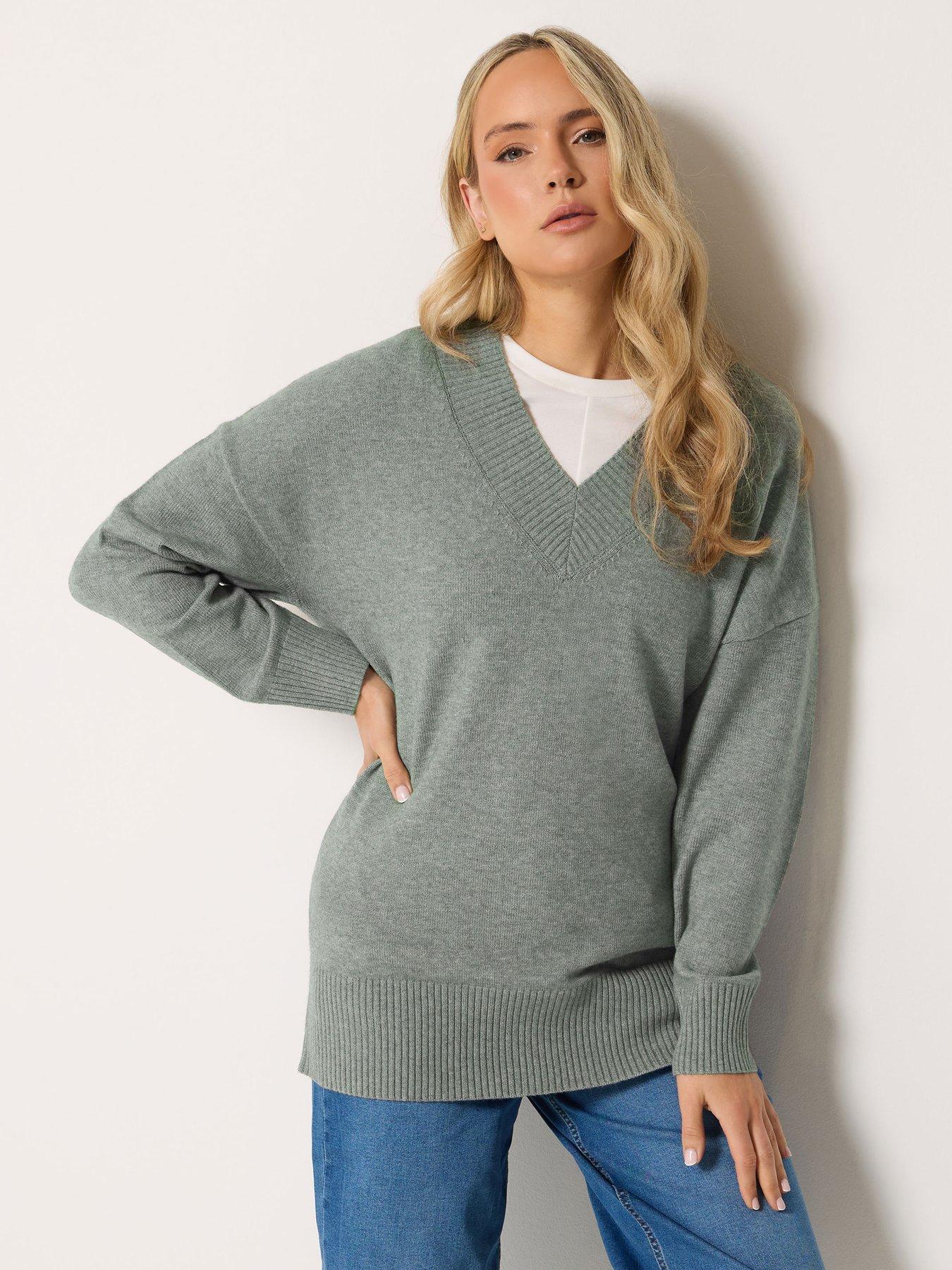 Long Tall Sally V Neck Knitted Jumper - Grey