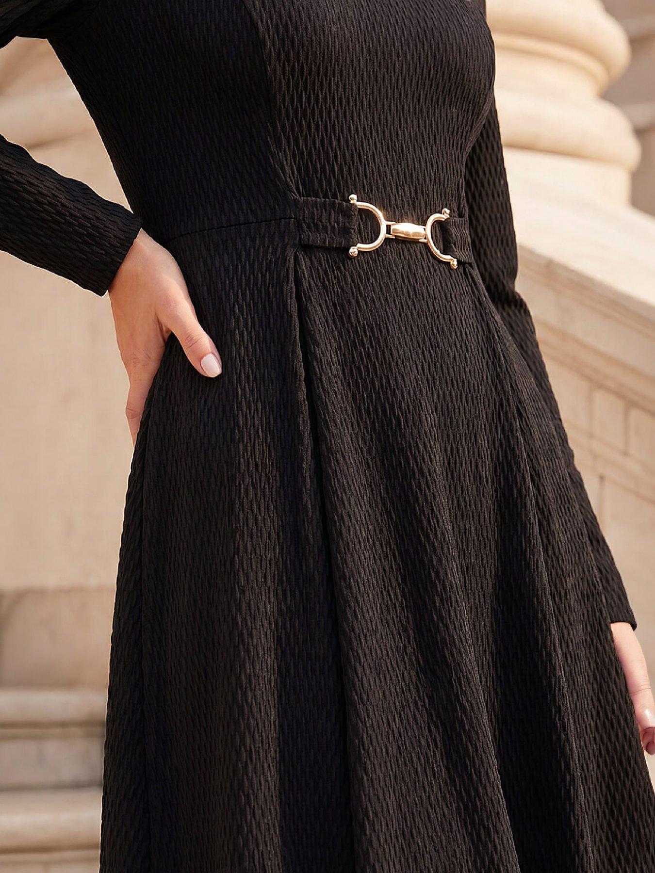 Image 2 of 4 of Roman Textured Trim Detail Dress