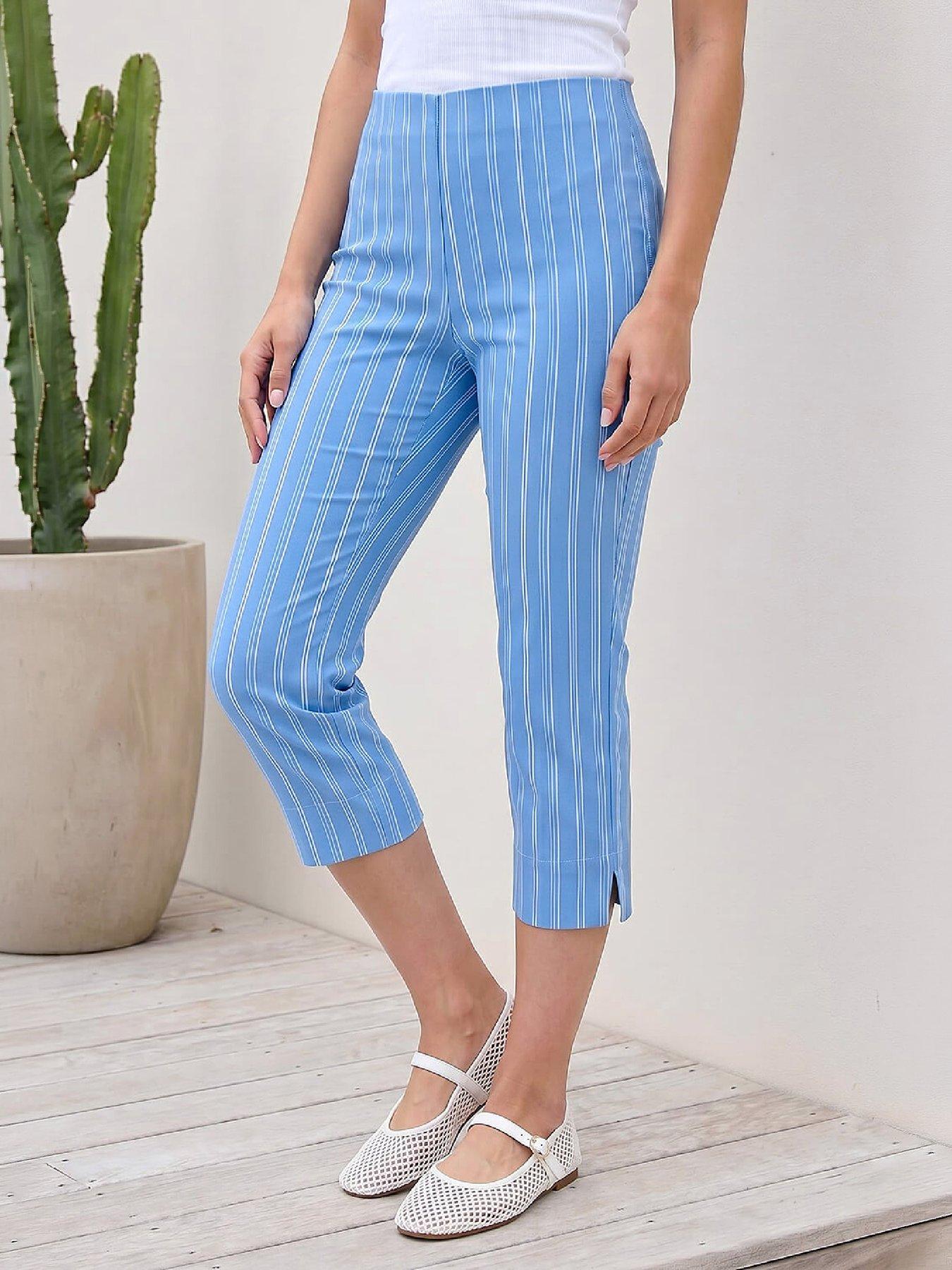 Roman Petite Women's Blue Stripe Cropped Trouser Size 18 - Image 2