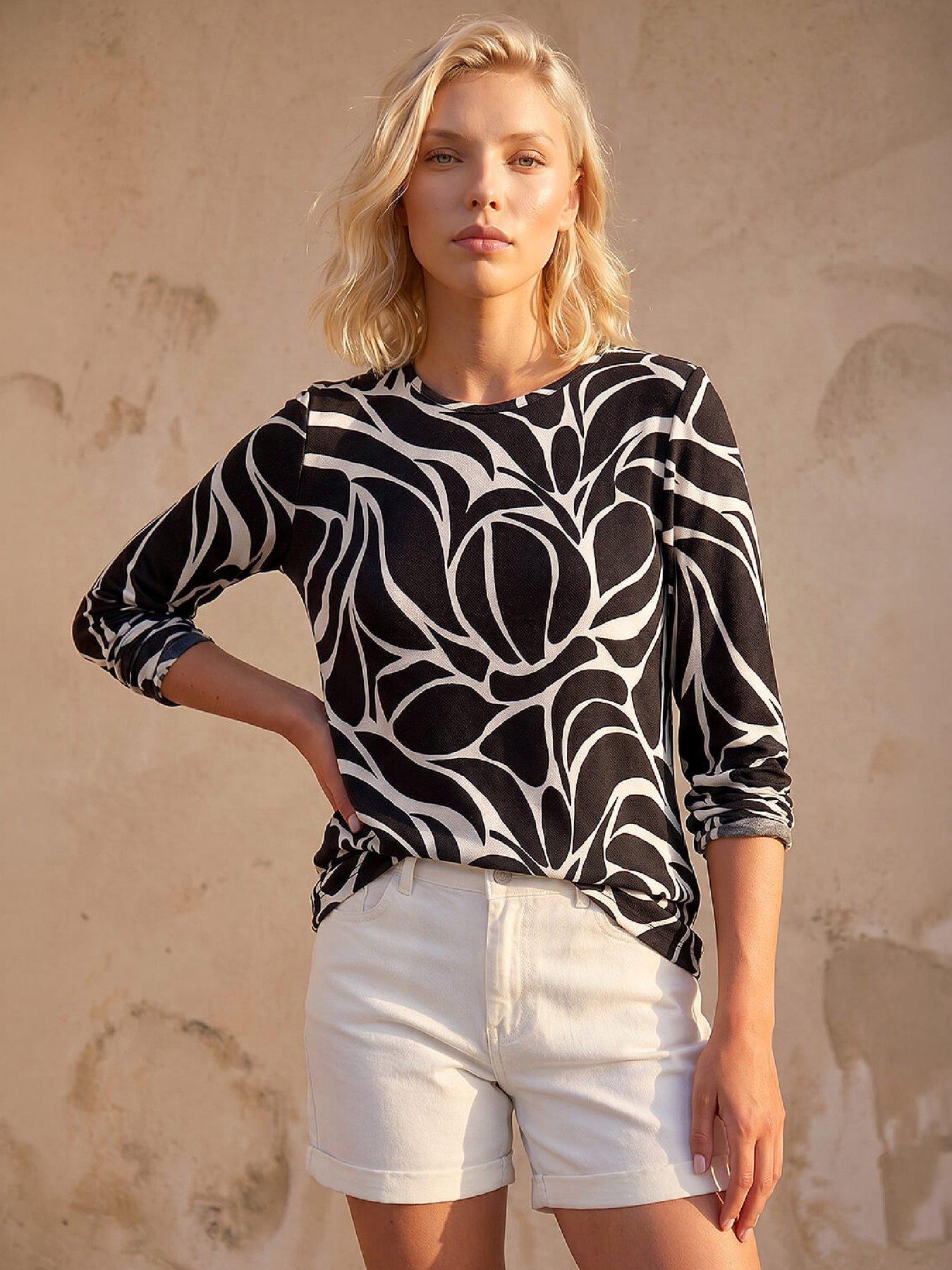 Roman Women's Black Petite Abstract Print Top In | Size: 12 - Image 6