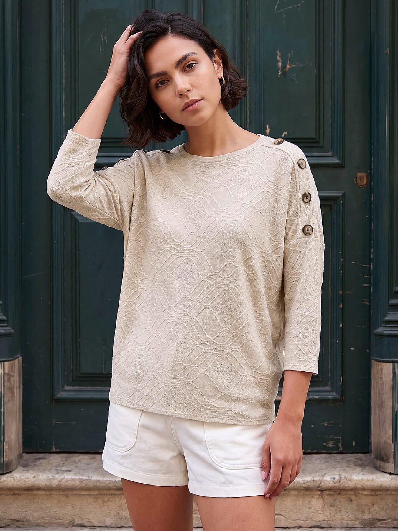 Roman Women's Beige Button Detail Top In | Size: 12 - Image 2