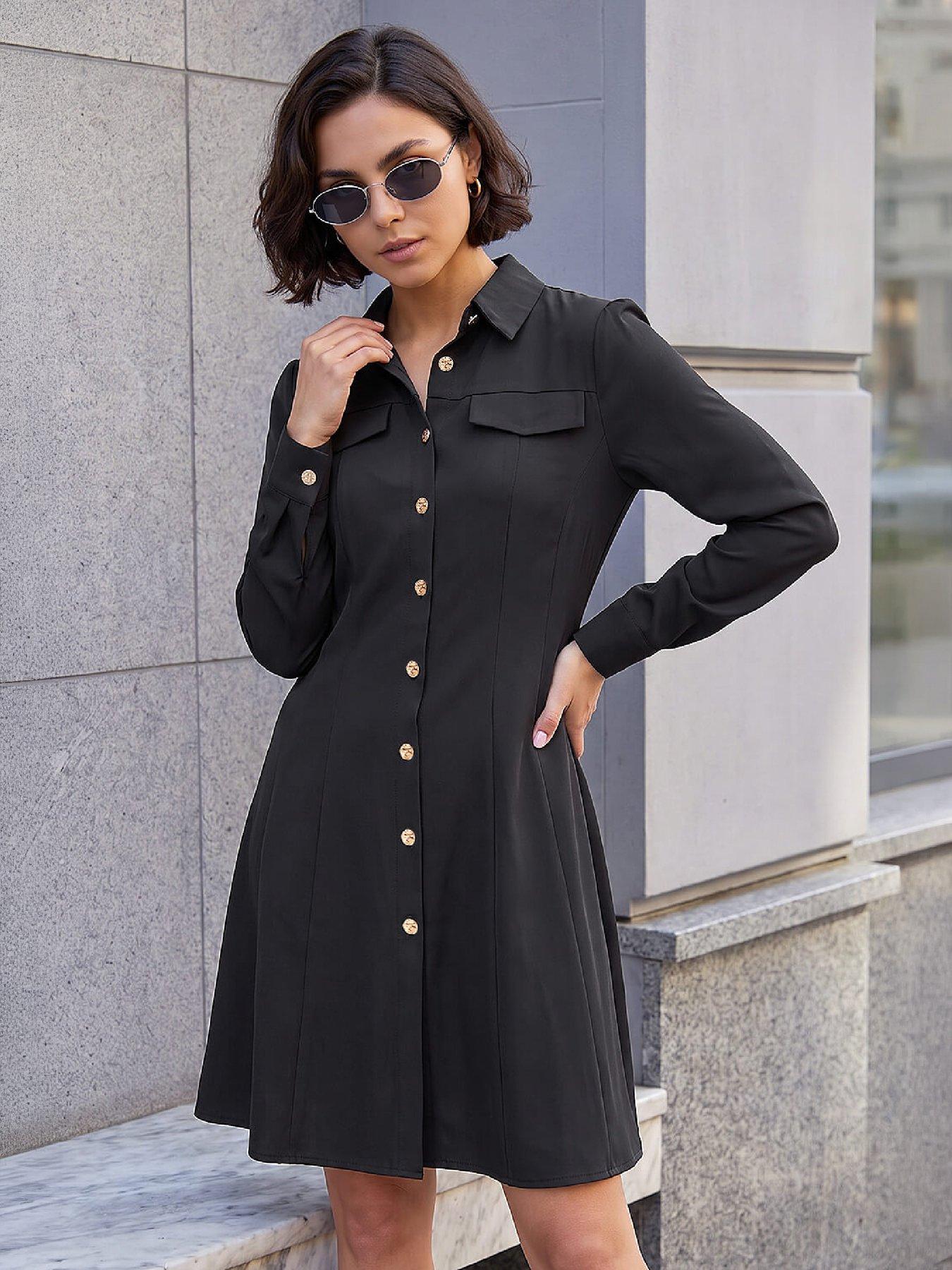 Roman Black Collared Buttoned Shirt Dress - Image 4