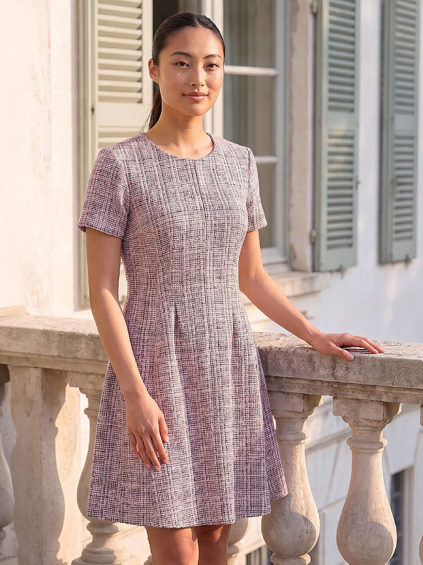 Image 1 of 4 of Roman Petite Fit And Flare Boucle Dress