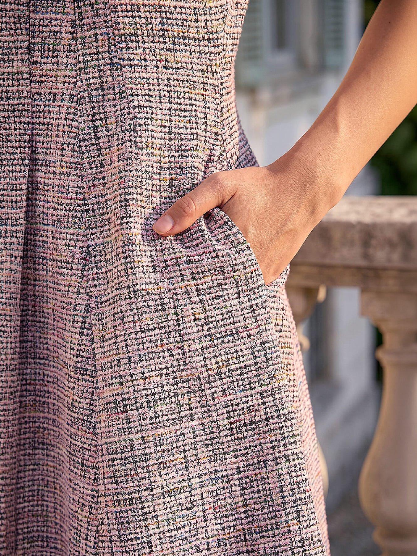 Image 2 of 4 of Roman Petite Fit And Flare Boucle Dress
