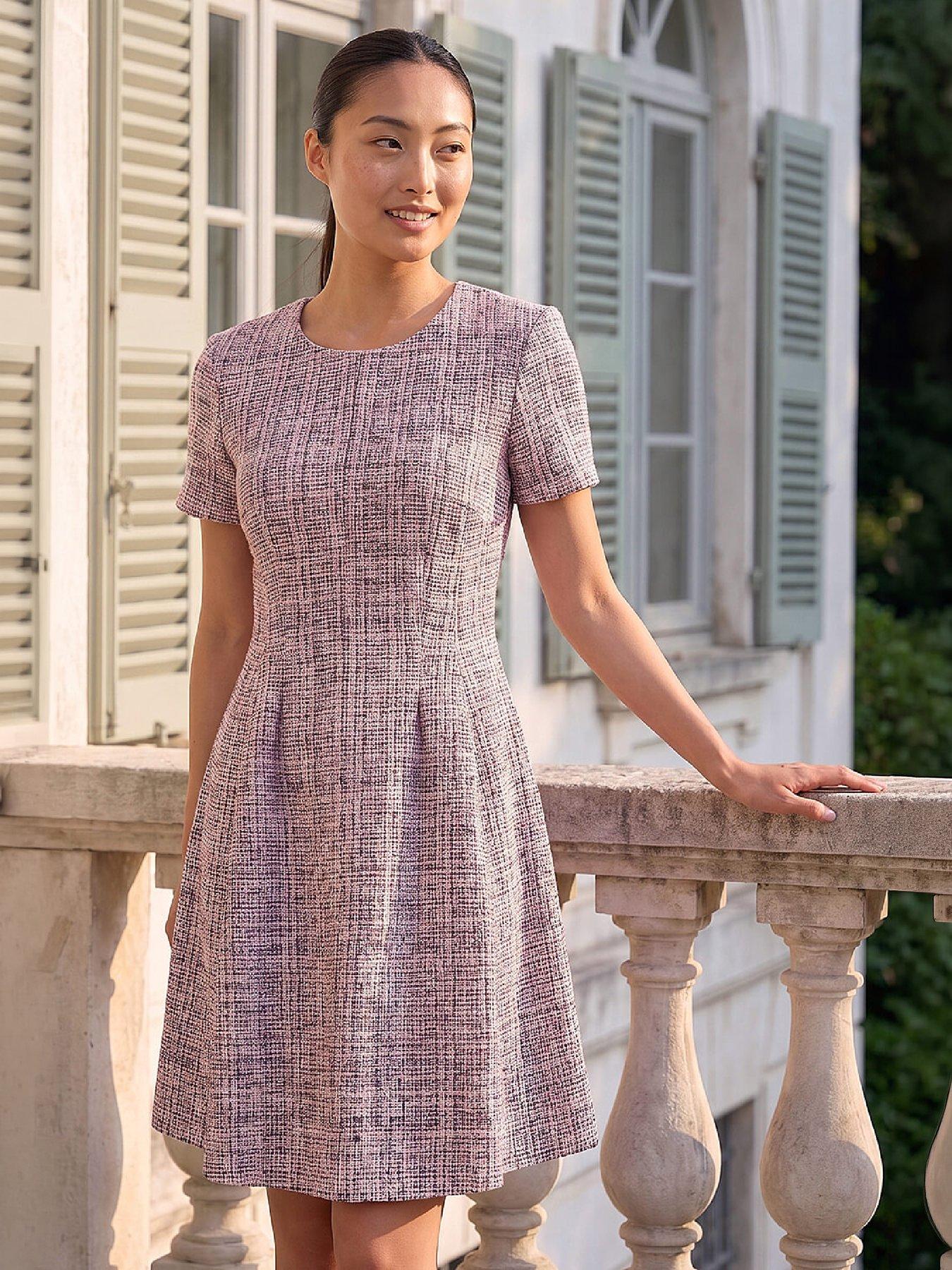 Image 3 of 4 of Roman Petite Fit And Flare Boucle Dress