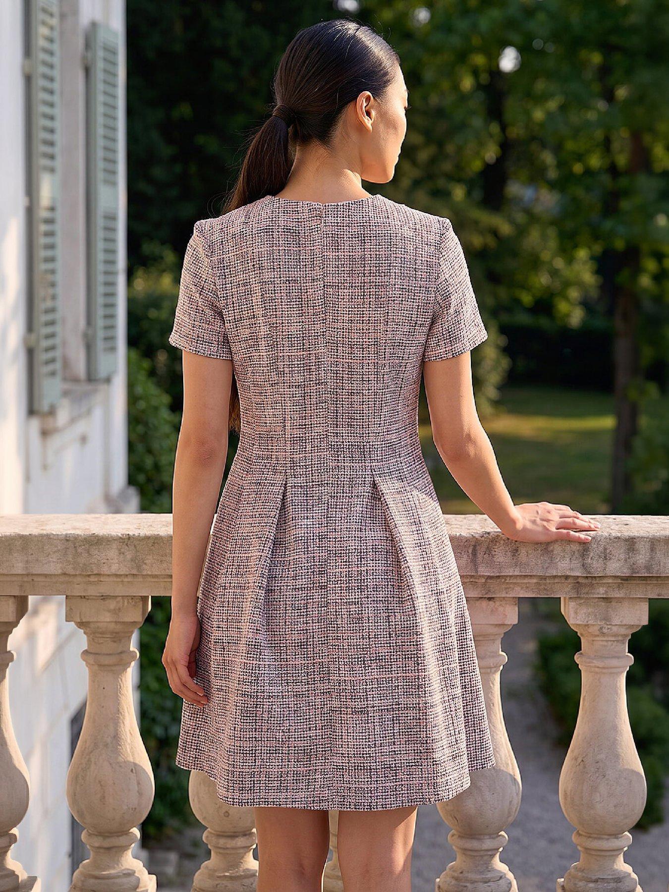 Image 4 of 4 of Roman Petite Fit And Flare Boucle Dress