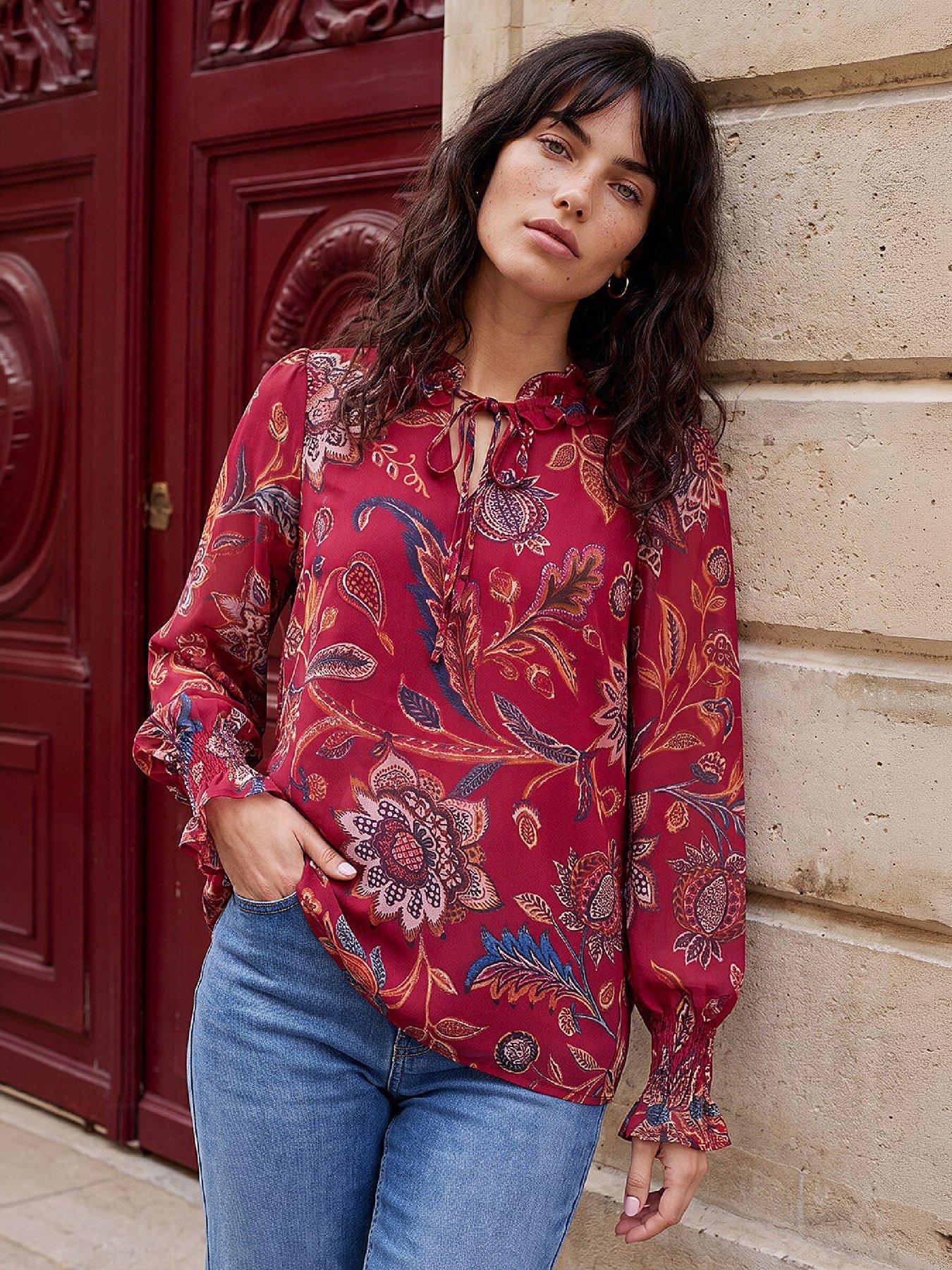 Roman Women's Red Floral Long Sleeve Top - Image 3