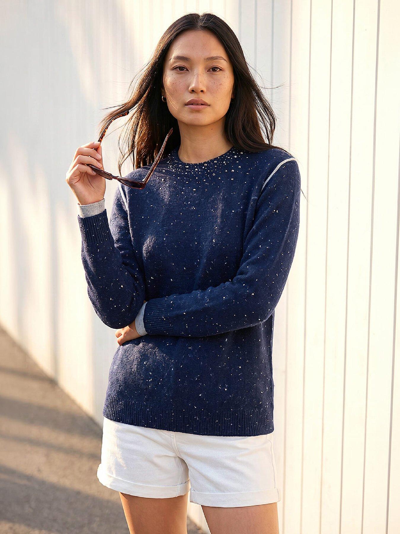 Roman Women's Navy Embellished Knit Jumper In | Size: 10 - Image 3