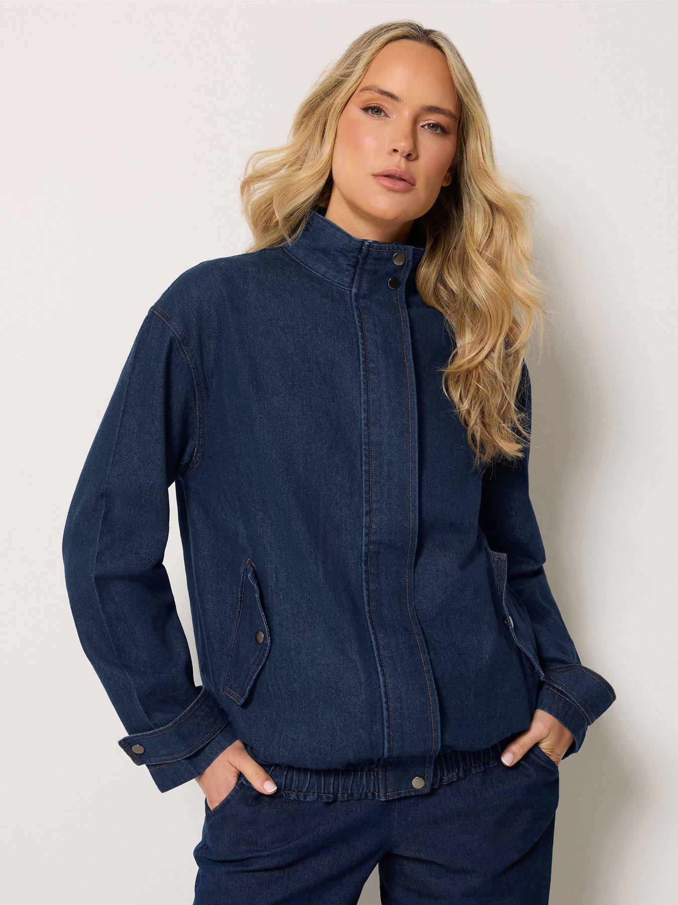 Long Tall Sally Funnel Neck Denim Bomber Jacket - Blue