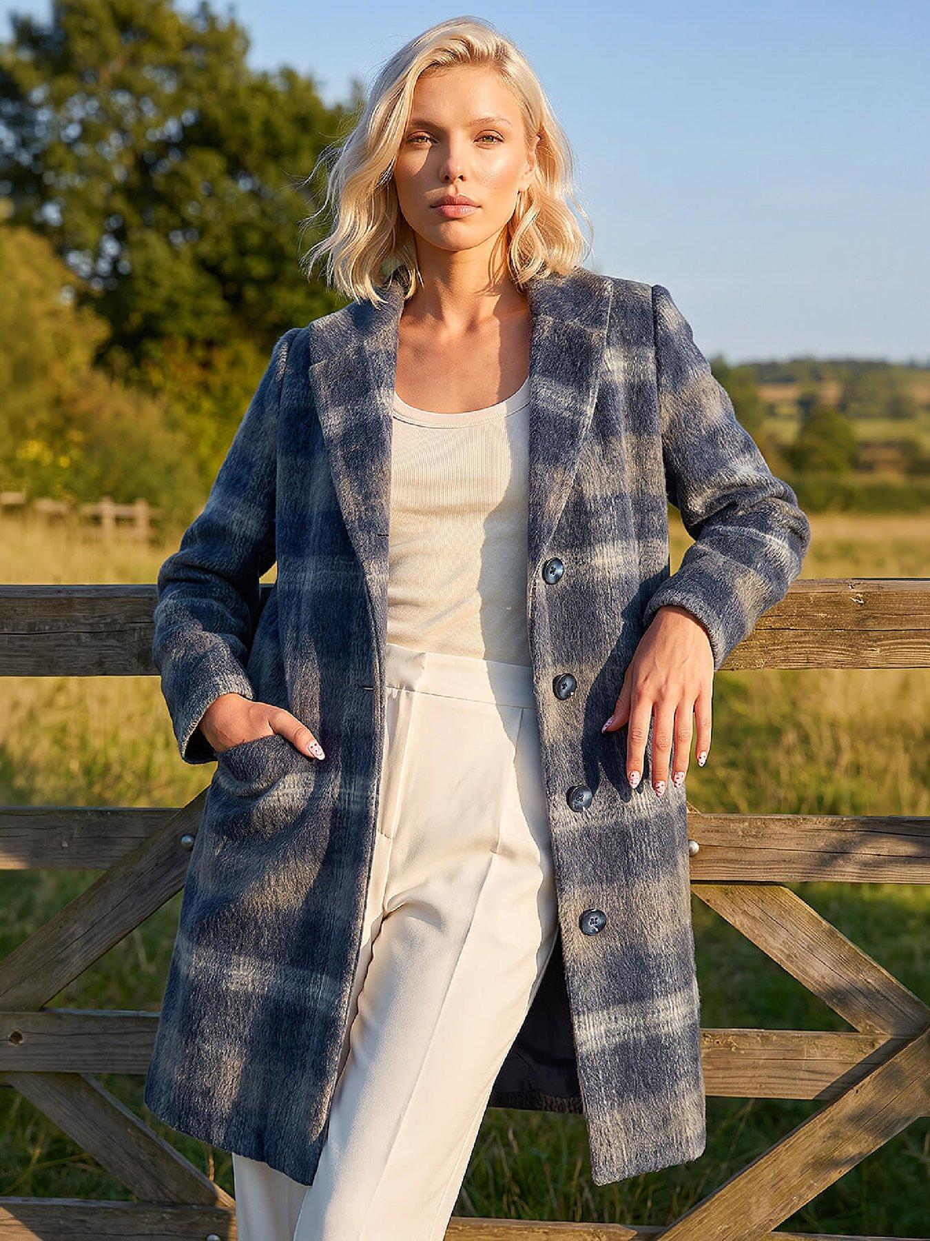 Roman Women's Navy Petite Check Coat In | : Size 16 - Image 3