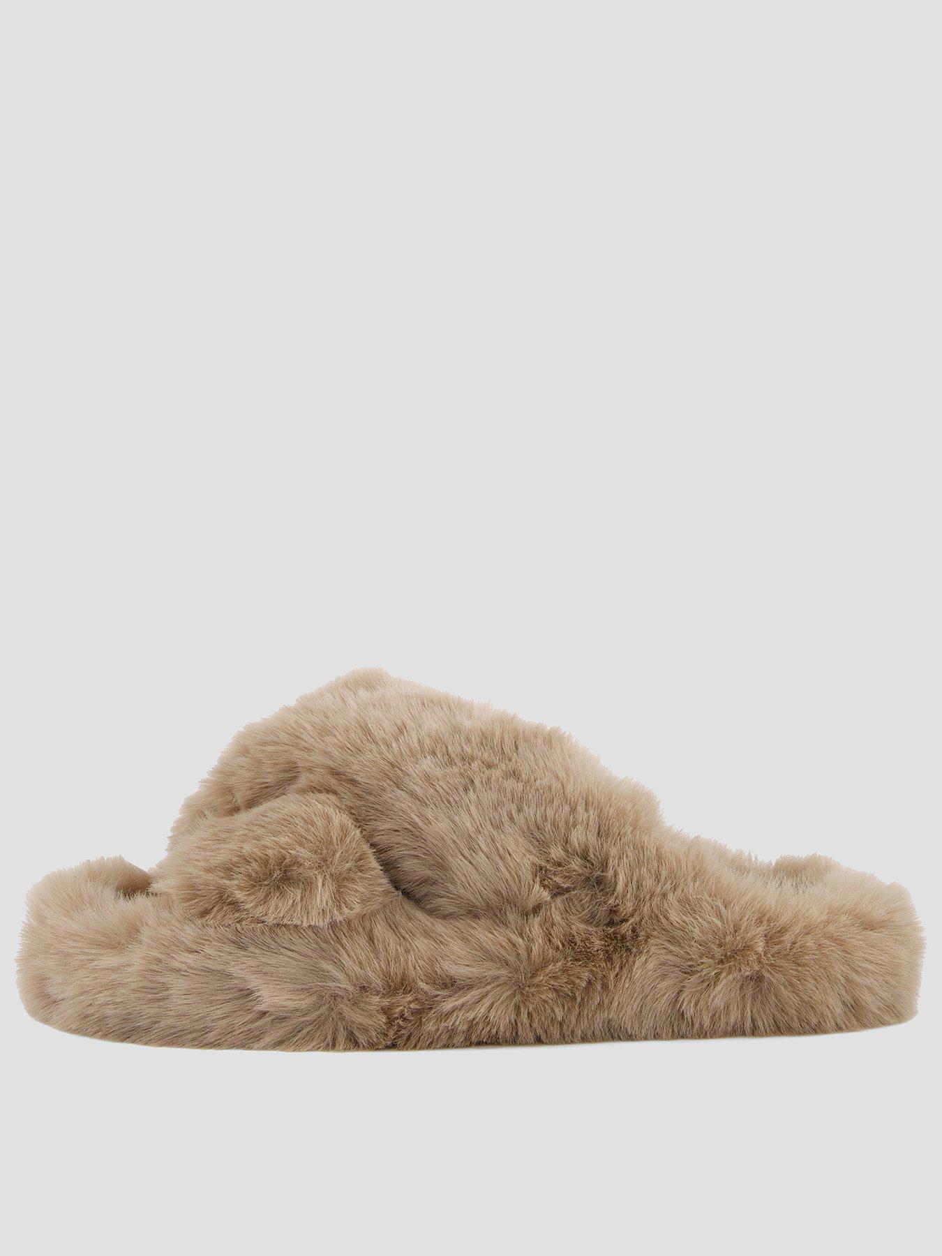 Image 1 of 7 of FREE PEOPLE Womens Counting Sheep Faux Fur Crossover Slippers - Brown