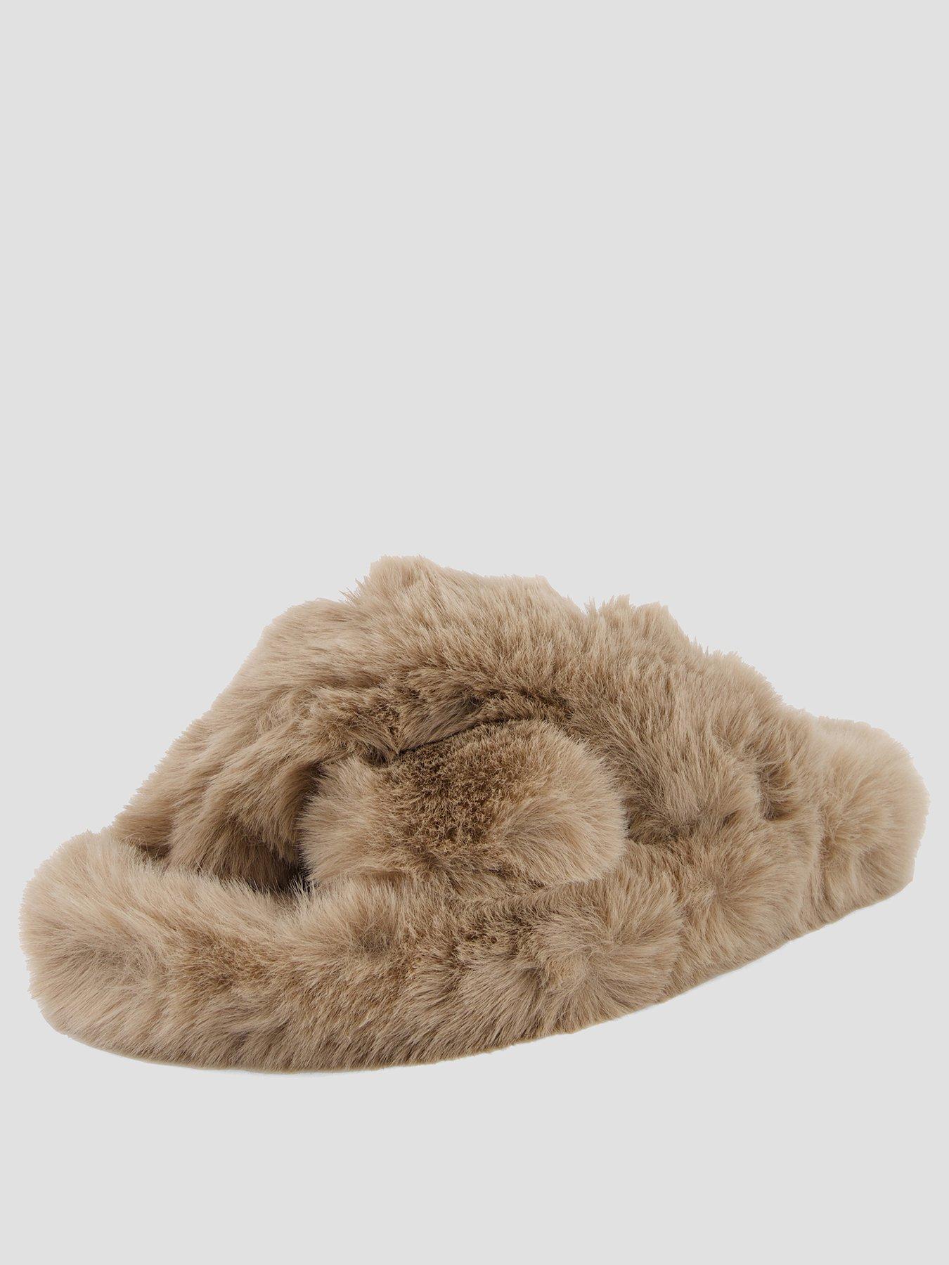 Image 2 of 7 of FREE PEOPLE Womens Counting Sheep Faux Fur Crossover Slippers - Brown