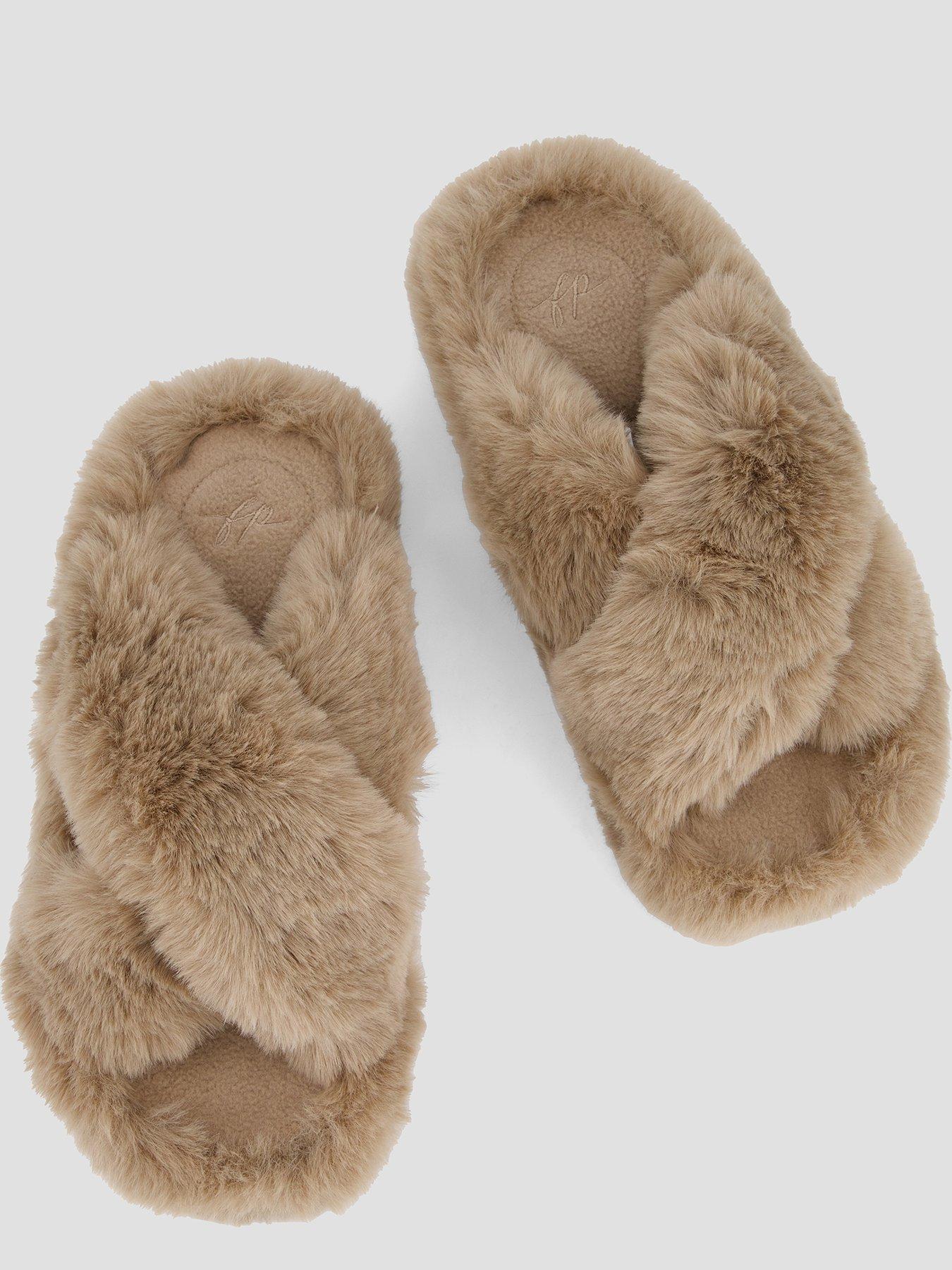 Image 3 of 7 of FREE PEOPLE Womens Counting Sheep Faux Fur Crossover Slippers - Brown
