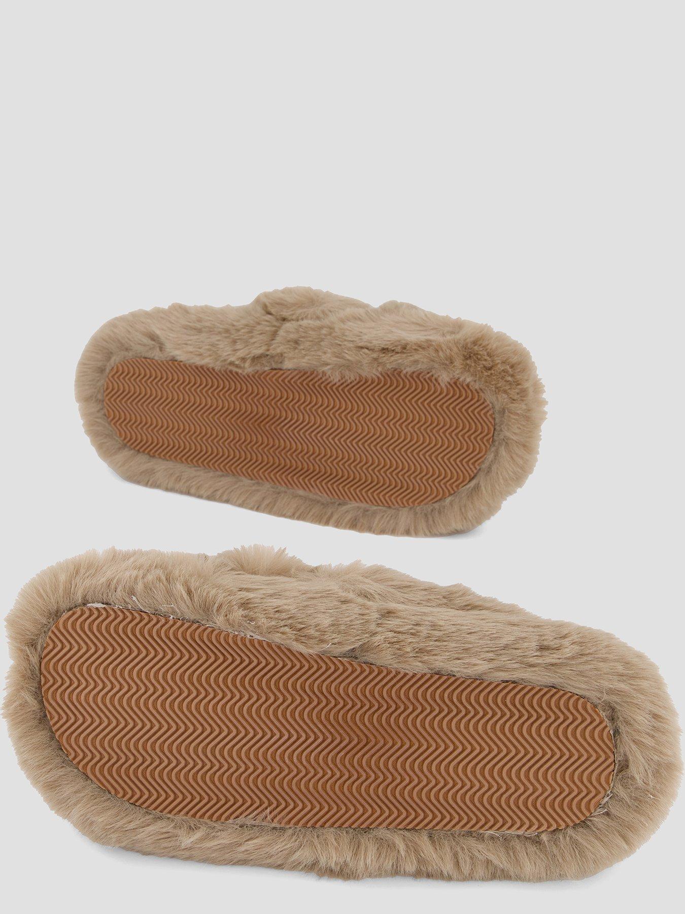 Image 4 of 7 of FREE PEOPLE Womens Counting Sheep Faux Fur Crossover Slippers - Brown