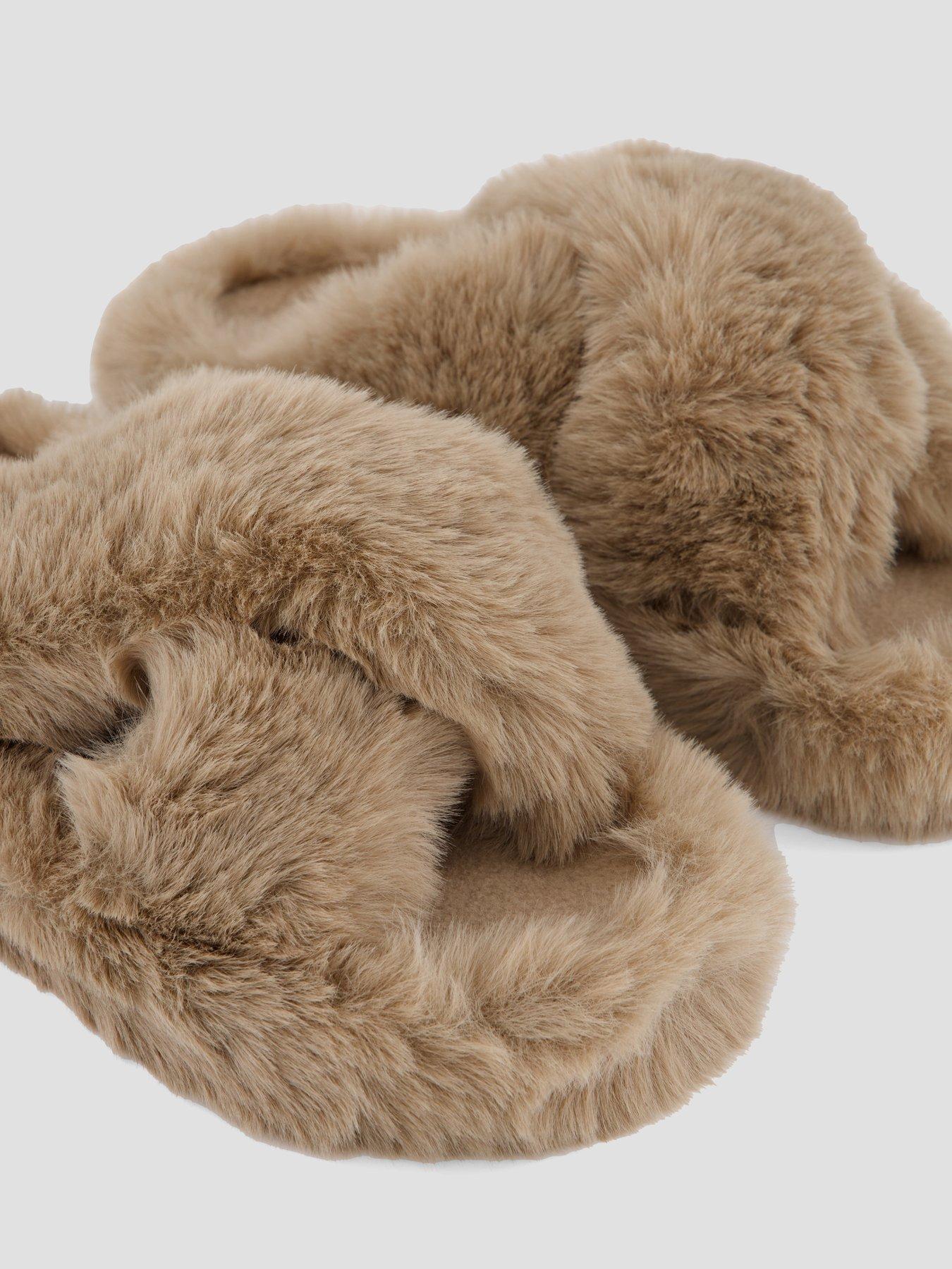 Image 5 of 7 of FREE PEOPLE Womens Counting Sheep Faux Fur Crossover Slippers - Brown