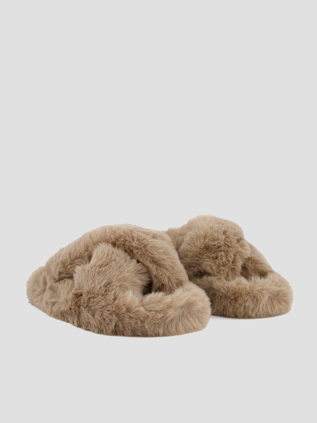 Image 6 of 7 of FREE PEOPLE Womens Counting Sheep Faux Fur Crossover Slippers - Brown