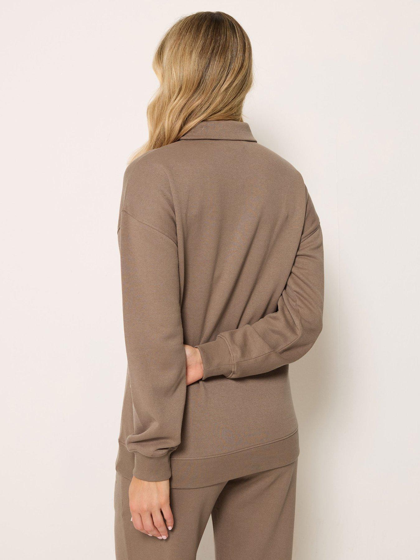 Image 2 of 4 of Long Tall Sally Embroidered Half Zip Sweatshirt - Brown