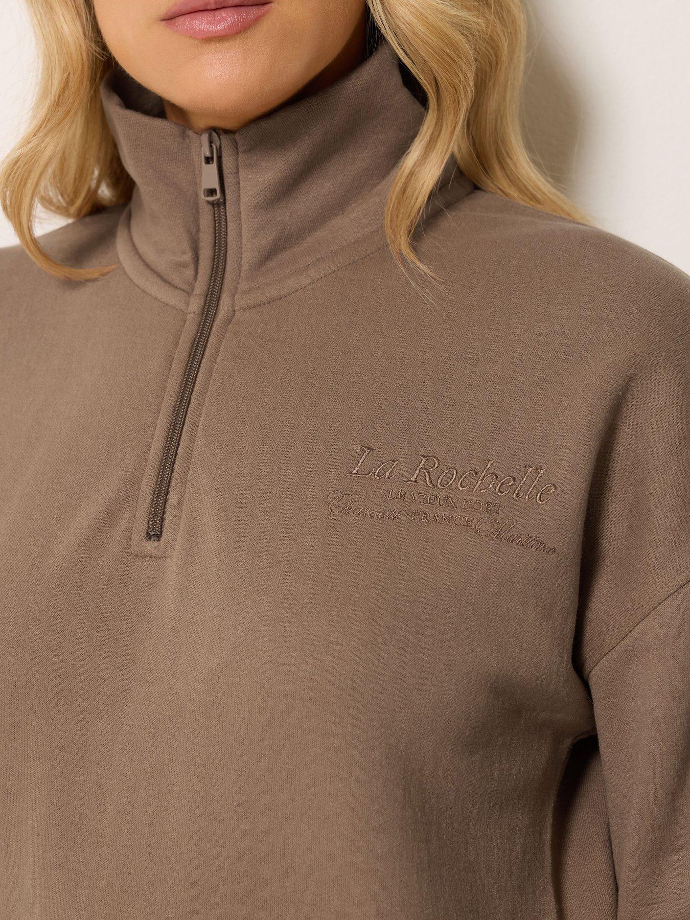 Image 4 of 4 of Long Tall Sally Embroidered Half Zip Sweatshirt - Brown