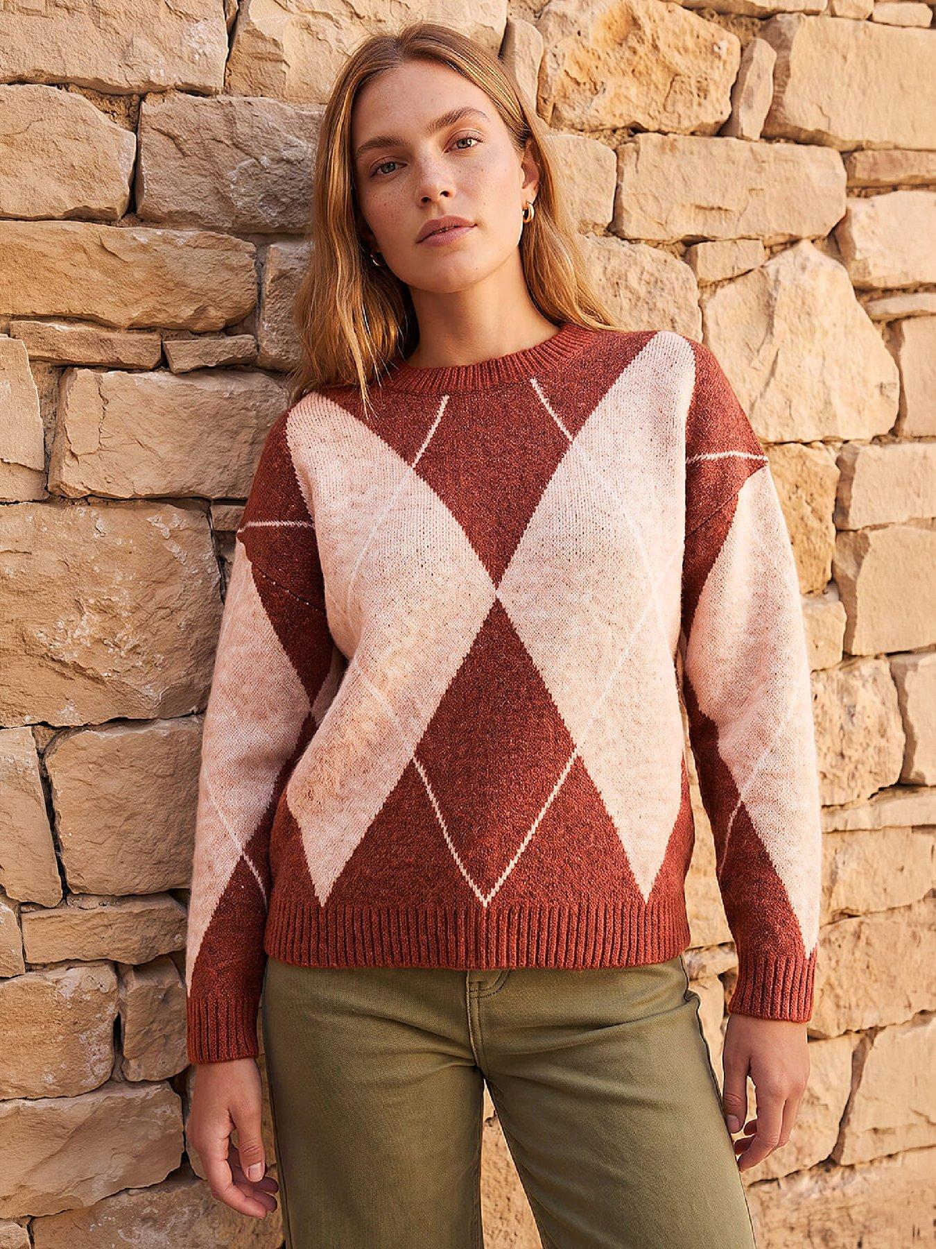 Roman Women's Argyle Knit Jumper in Orange | Size: 18 - Image 6