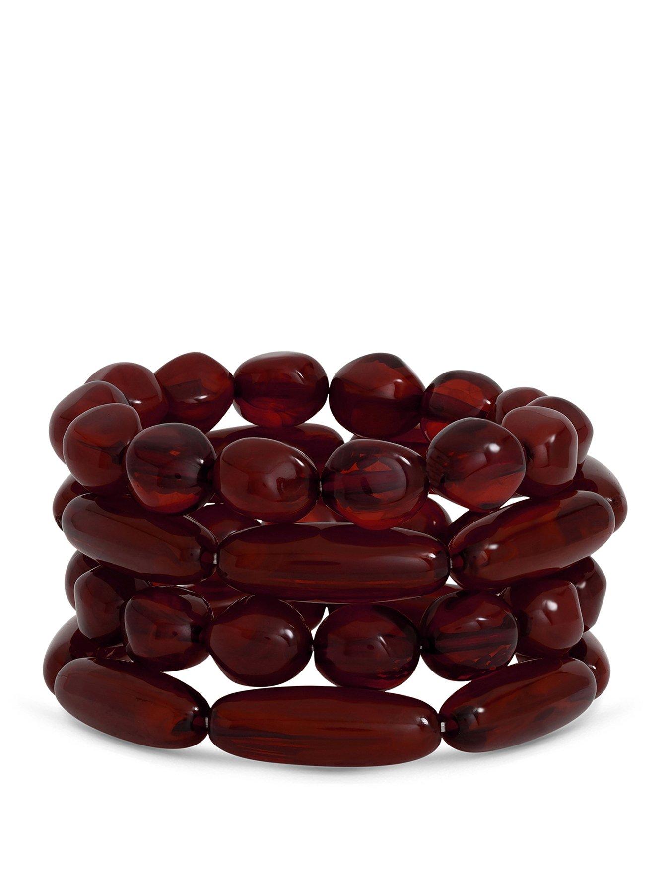 Image 1 of 3 of Mood Red Beaded Multirow Stretch Bracelet - Pack Of 4