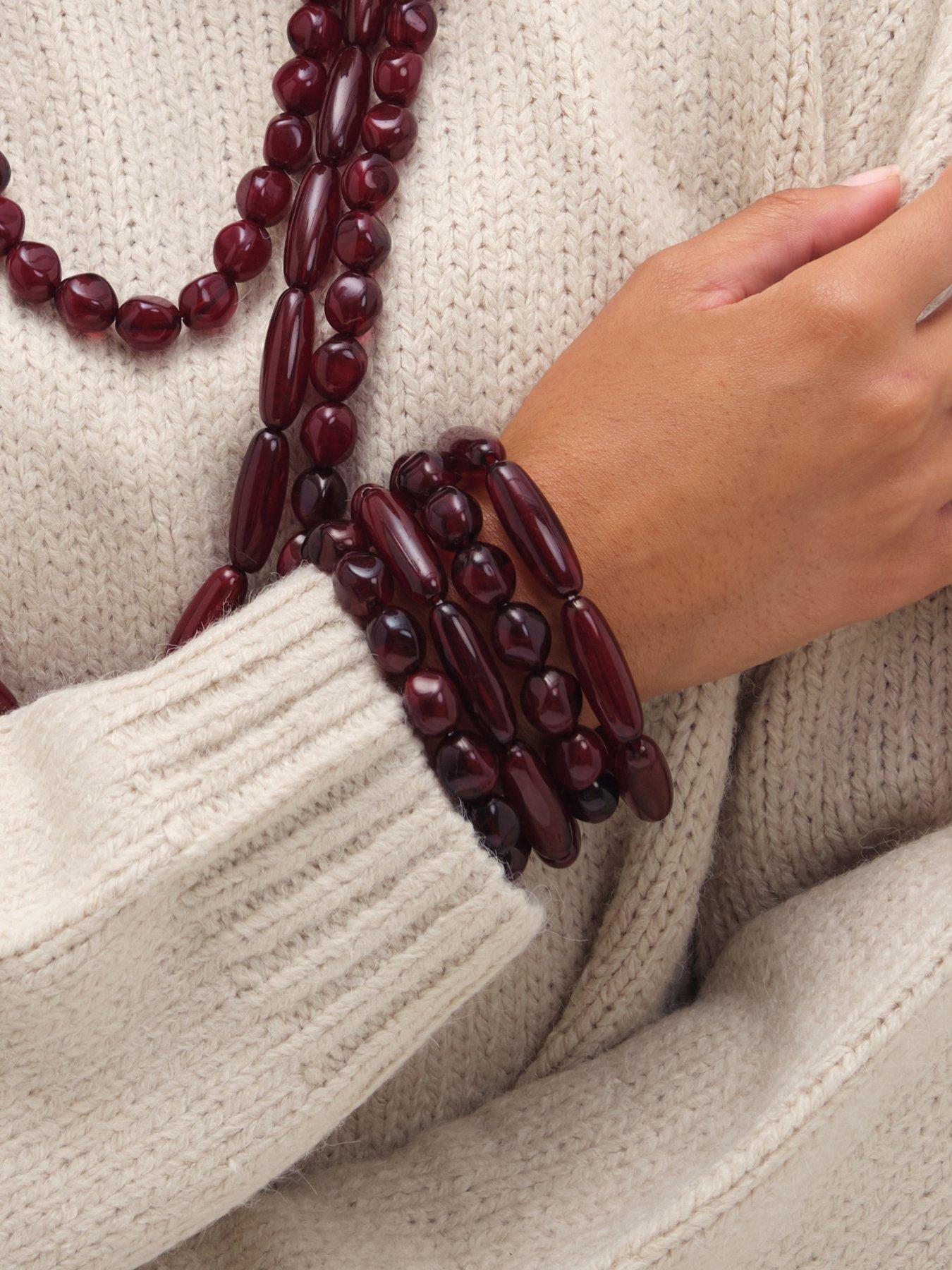 Image 2 of 3 of Mood Red Beaded Multirow Stretch Bracelet - Pack Of 4