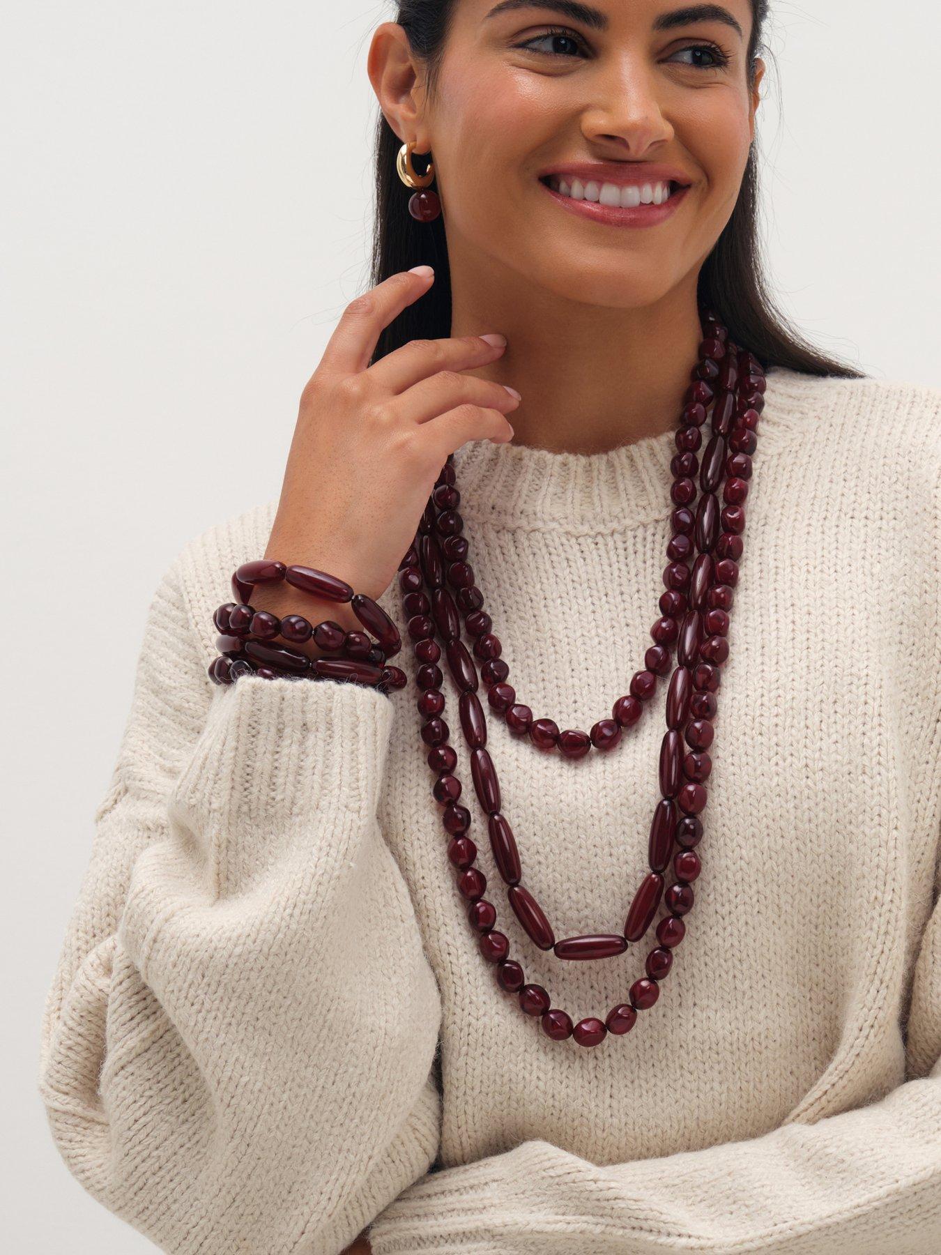 Image 3 of 3 of Mood Red Beaded Multirow Stretch Bracelet - Pack Of 4