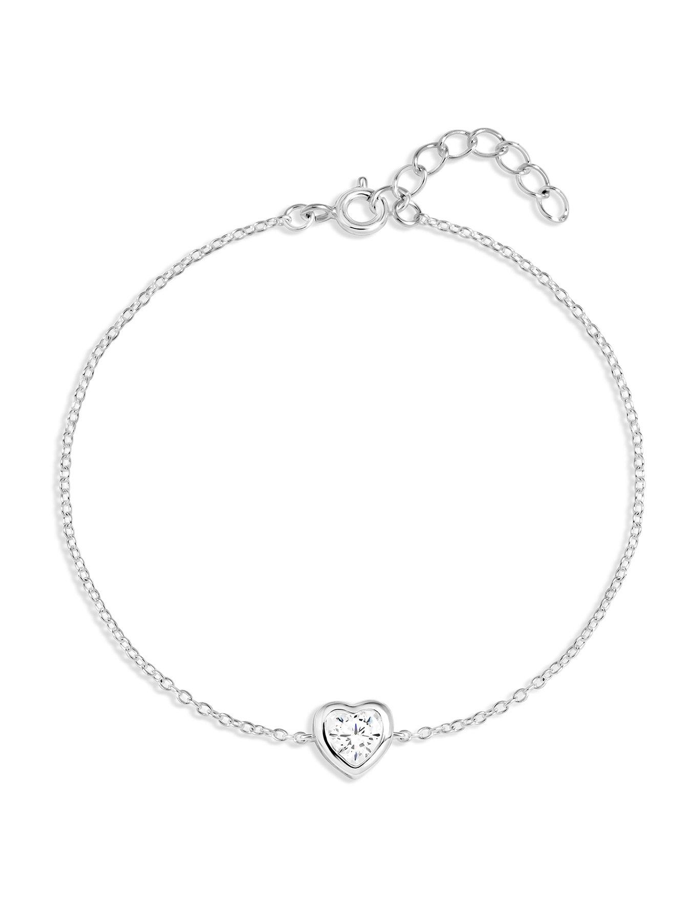 Image 1 of 1 of Simply Silver 925 Sterling Silver Bezel Heart Bracelet - Gift Pouch