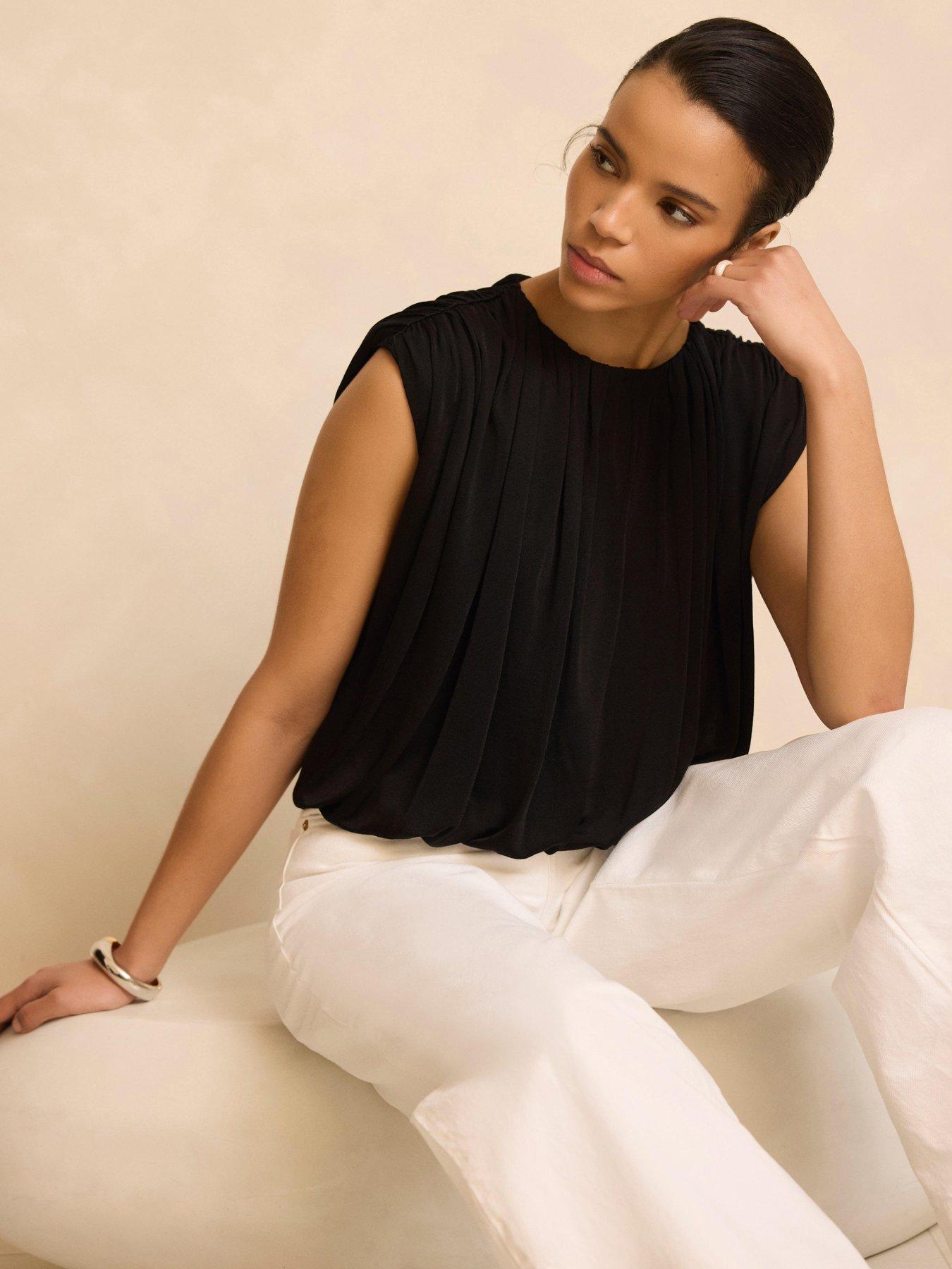 Image 1 of 6 of Mint Velvet Black Bubble Hem Top