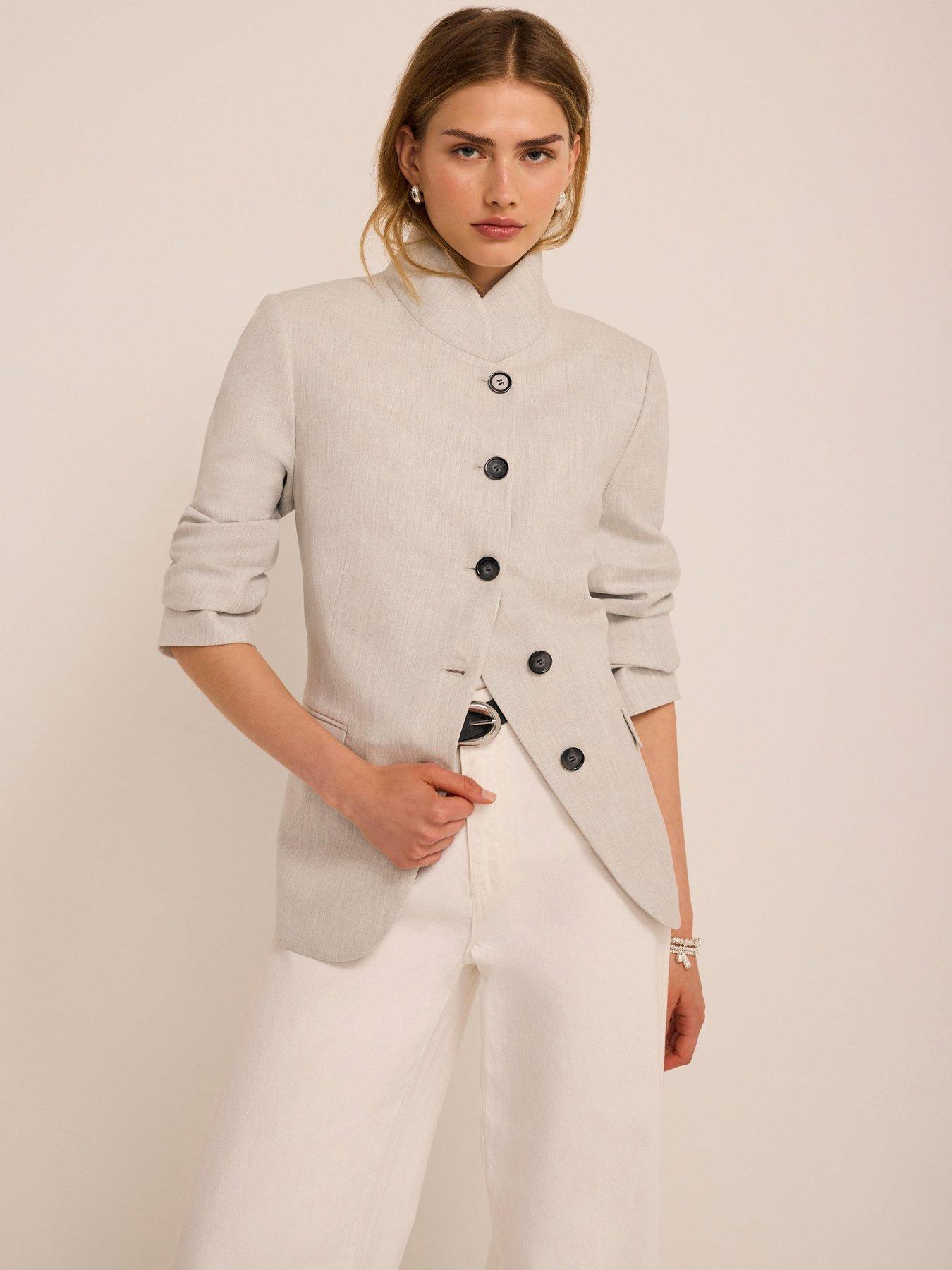Image 1 of 6 of Mint Velvet Silver Grey High Neck Blazer