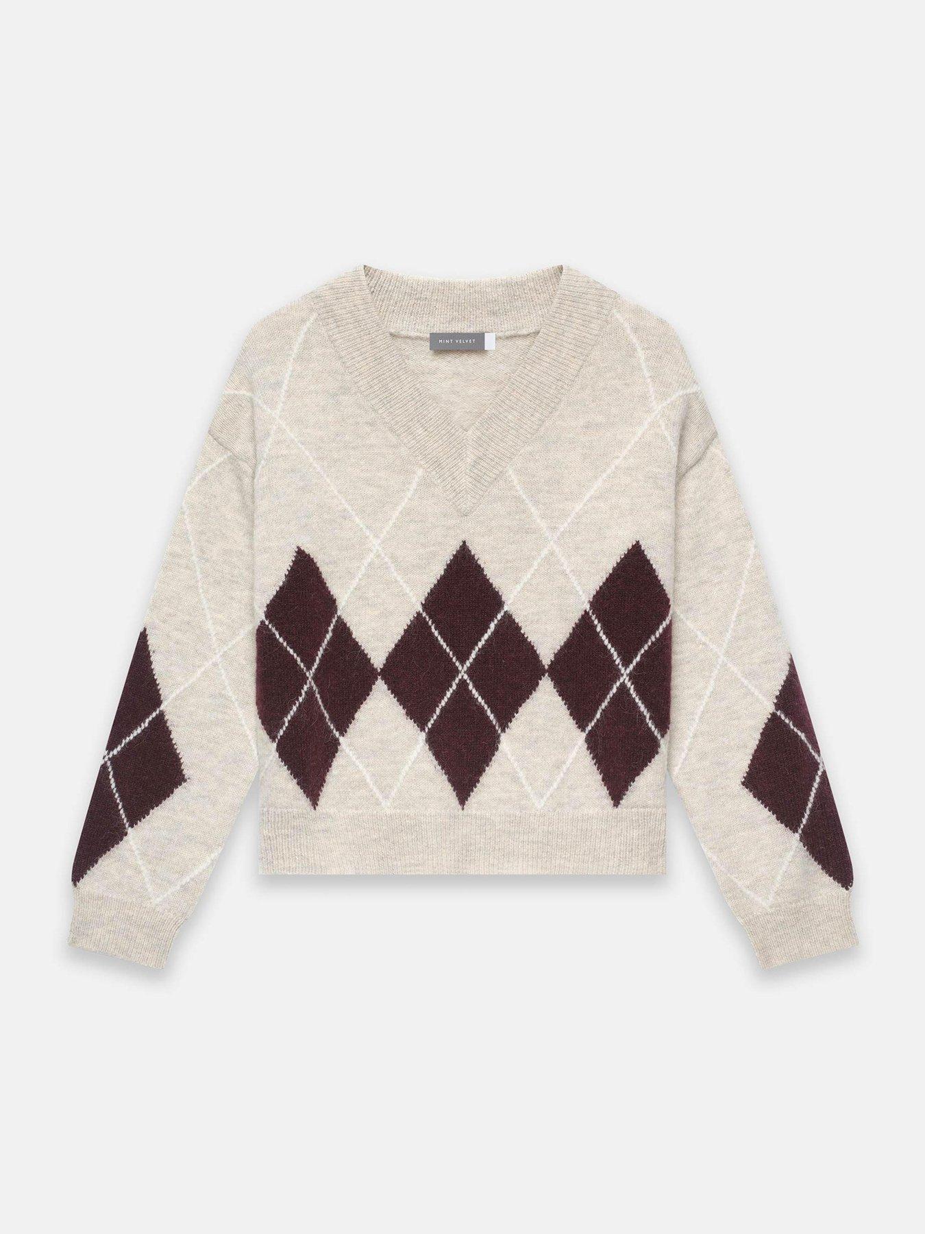 Image 5 of 6 of Mint Velvet Neutral Argyle V Neck Jumper
