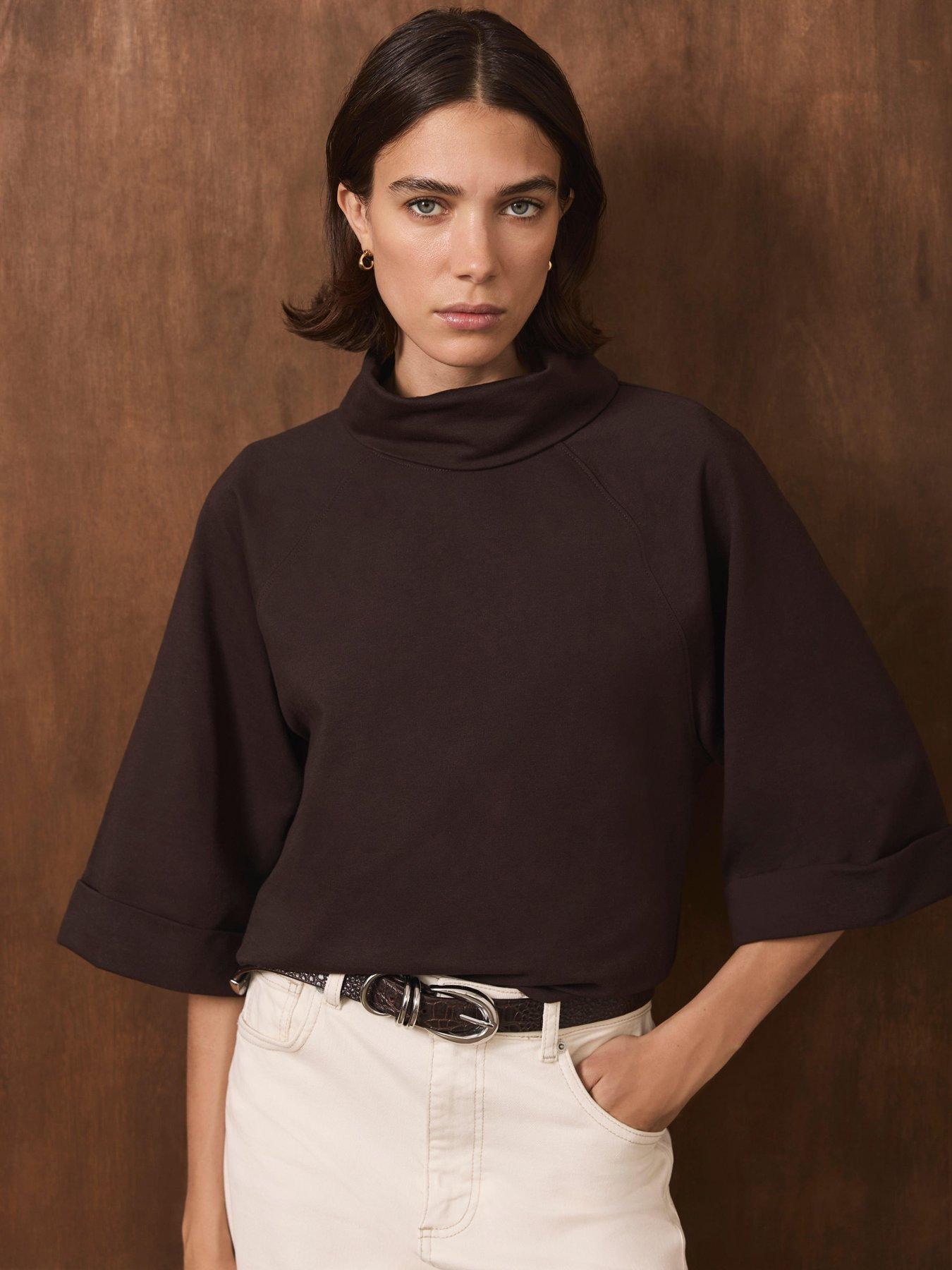 Image 1 of 6 of Mint Velvet Brown Sweat T-shirt