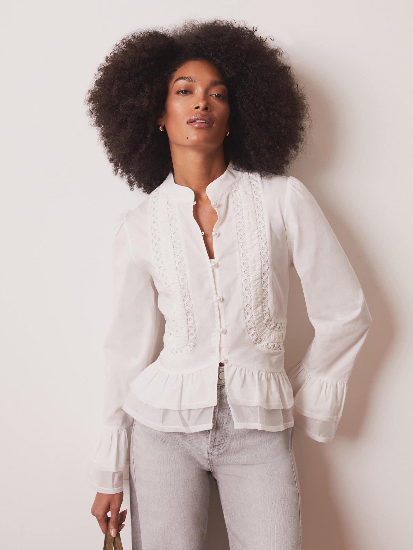 Image 1 of 6 of Mint Velvet Ivory Lace Ruffle Blouse