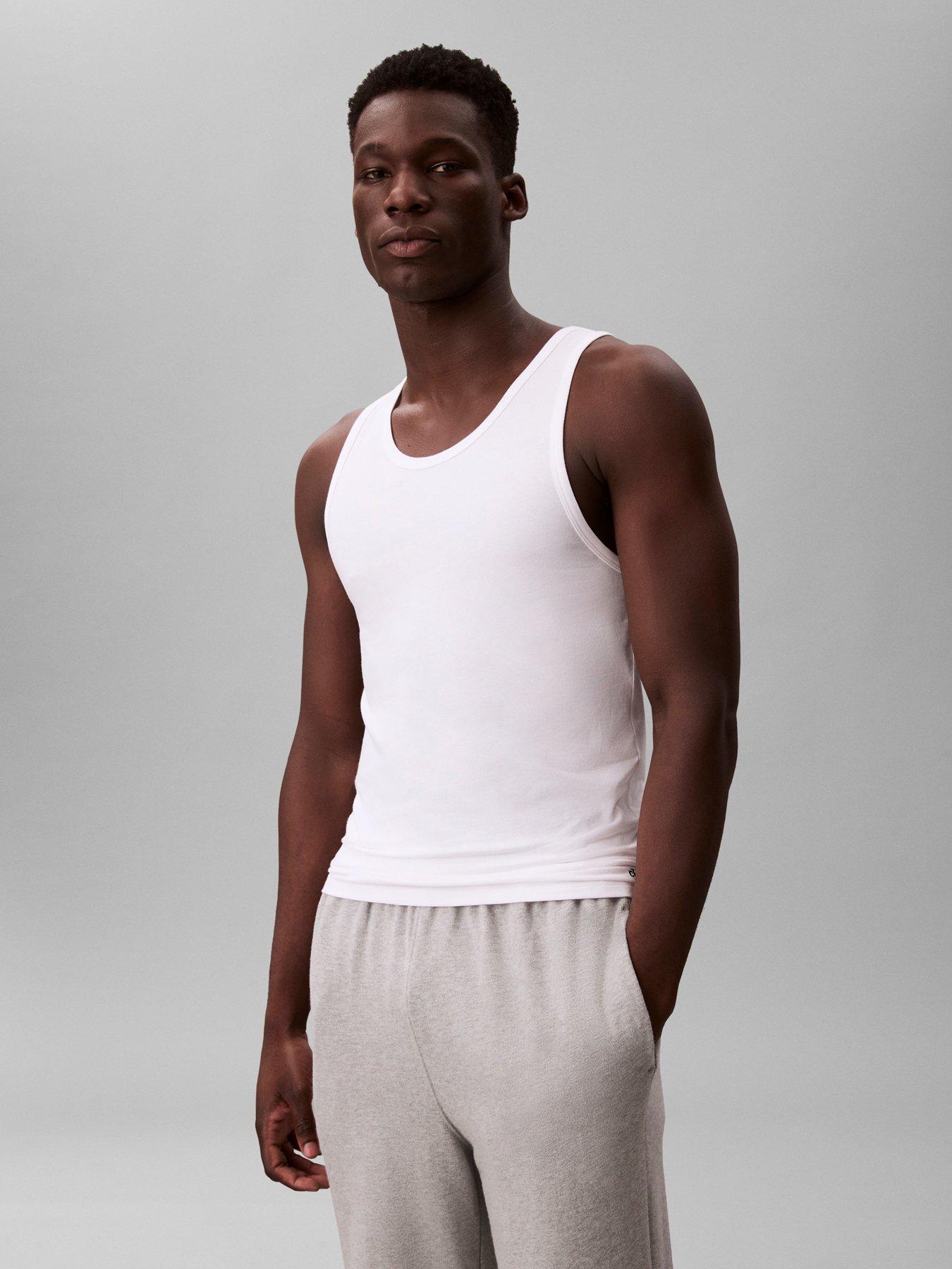 Image 2 of 5 of Calvin Klein Mens 3 Pack Ribbed Stretch Tank Vests - White