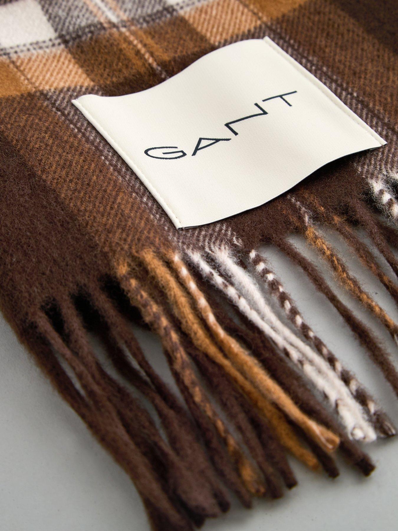 Image 3 of 5 of GANT Gant Tartan Check Wool Scarf - Brown